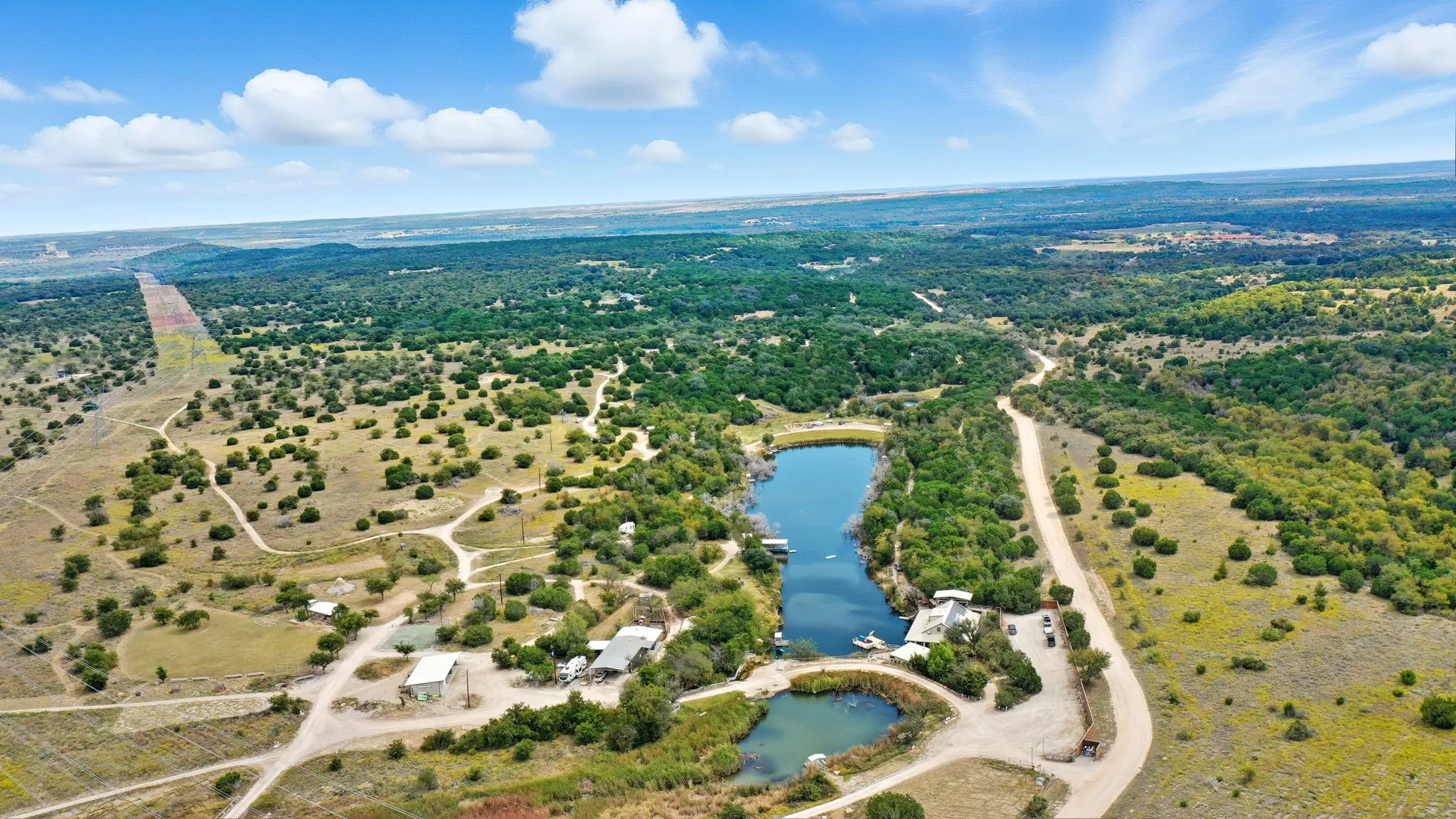 Aerial view of a nearby body of water
