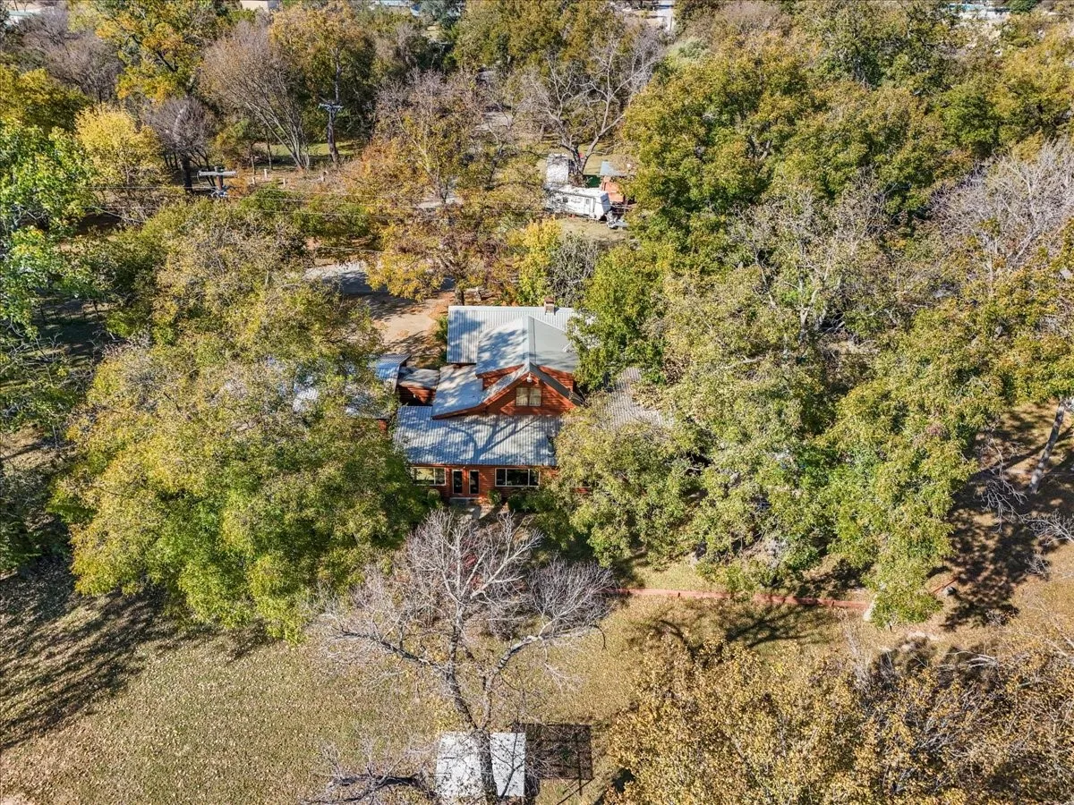 Aerial view of a tree filled landscape