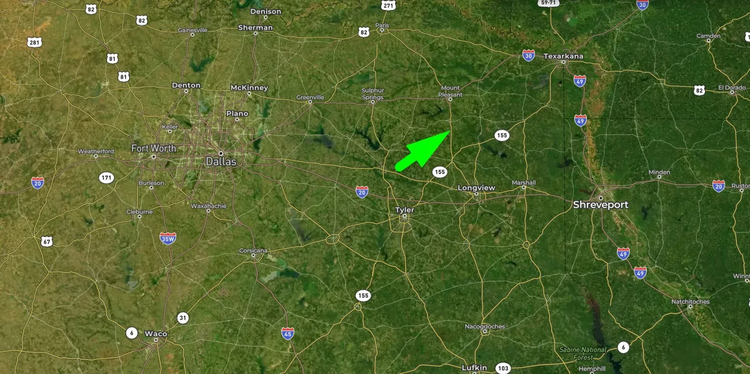 Appr 90 min to Shreveport and Texarkana