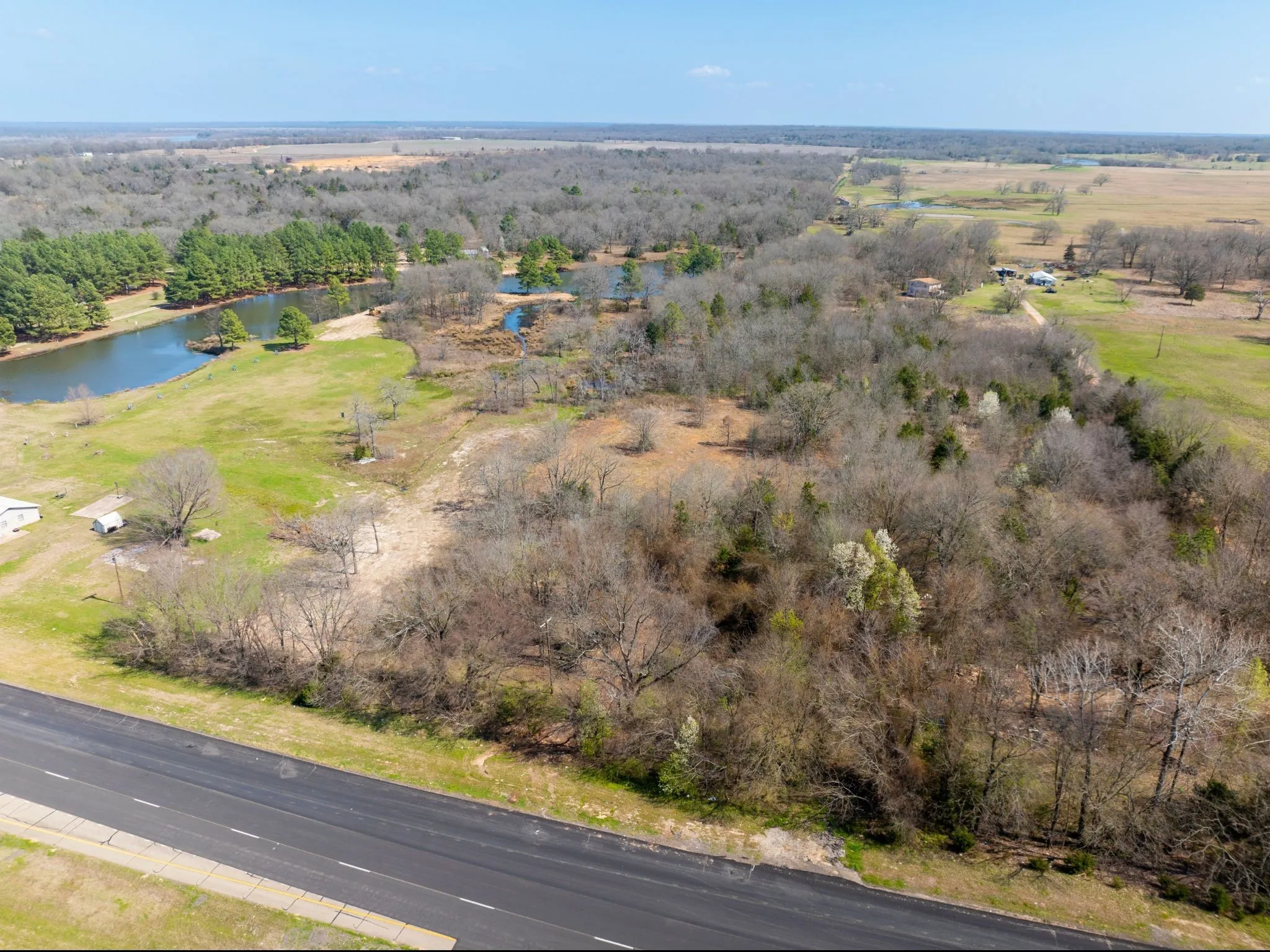 Aerial view of a nearby body of water
