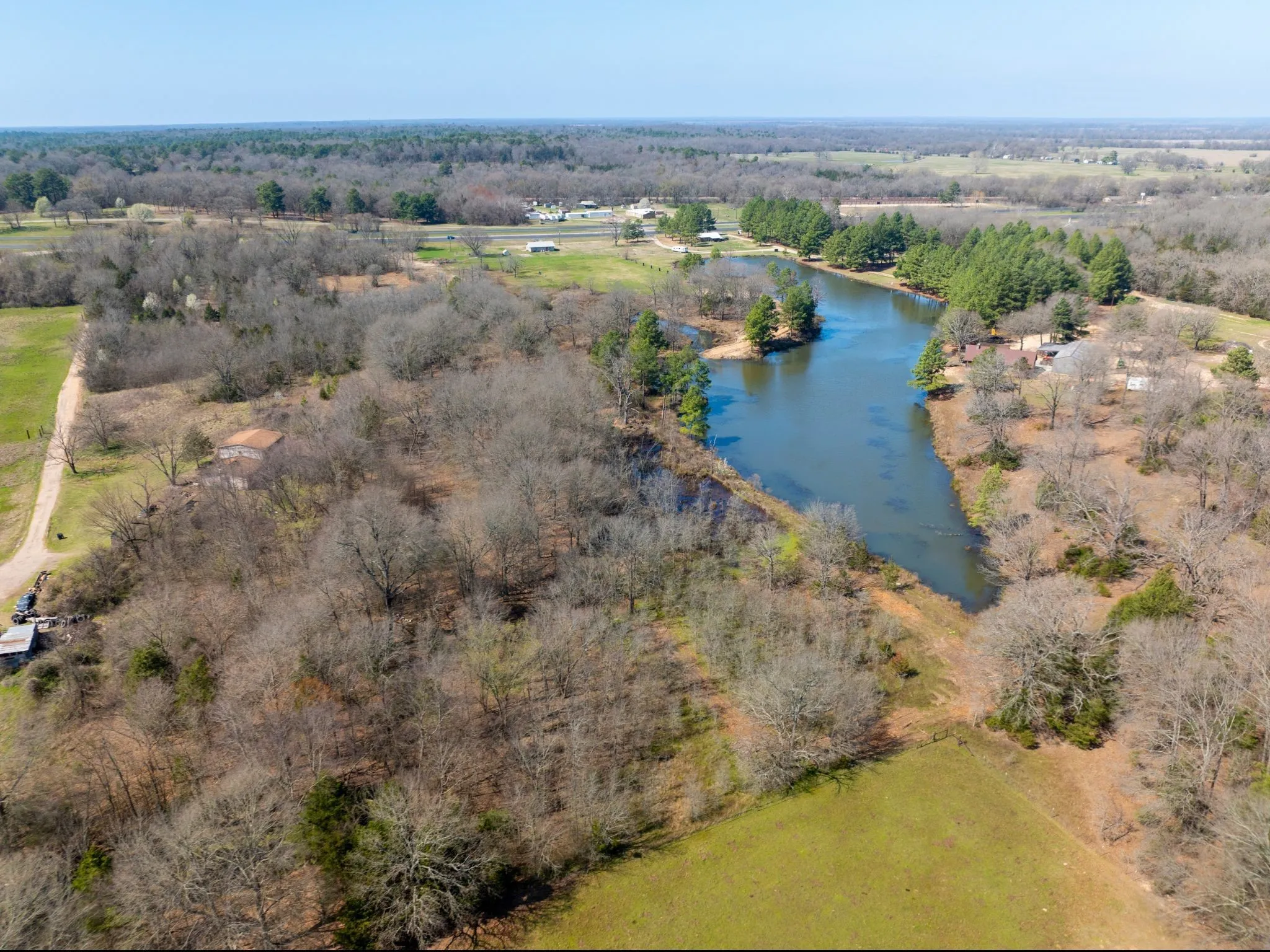 Overview of rural landscape with a large body of water