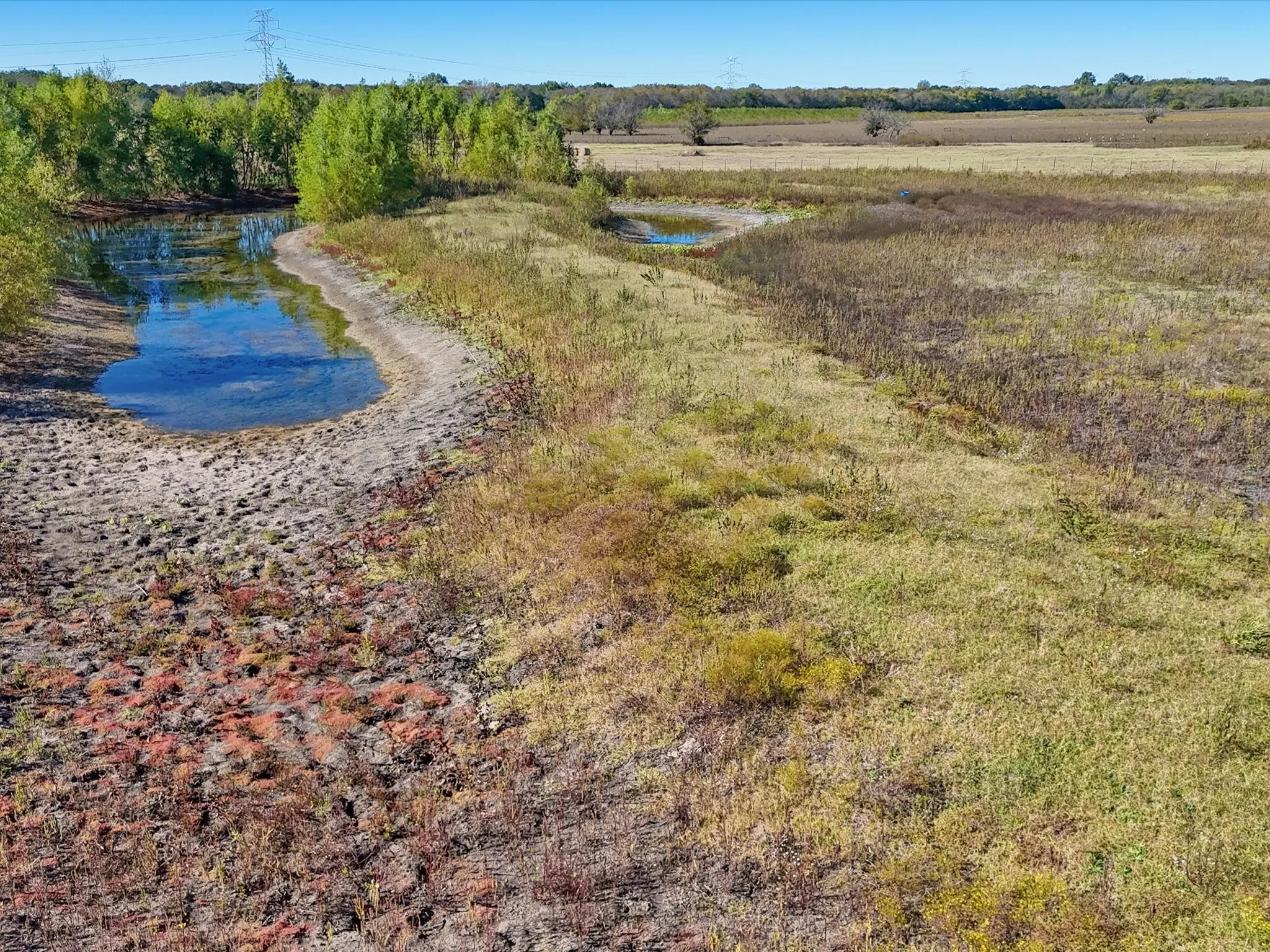Aerial view of a nearby body of water