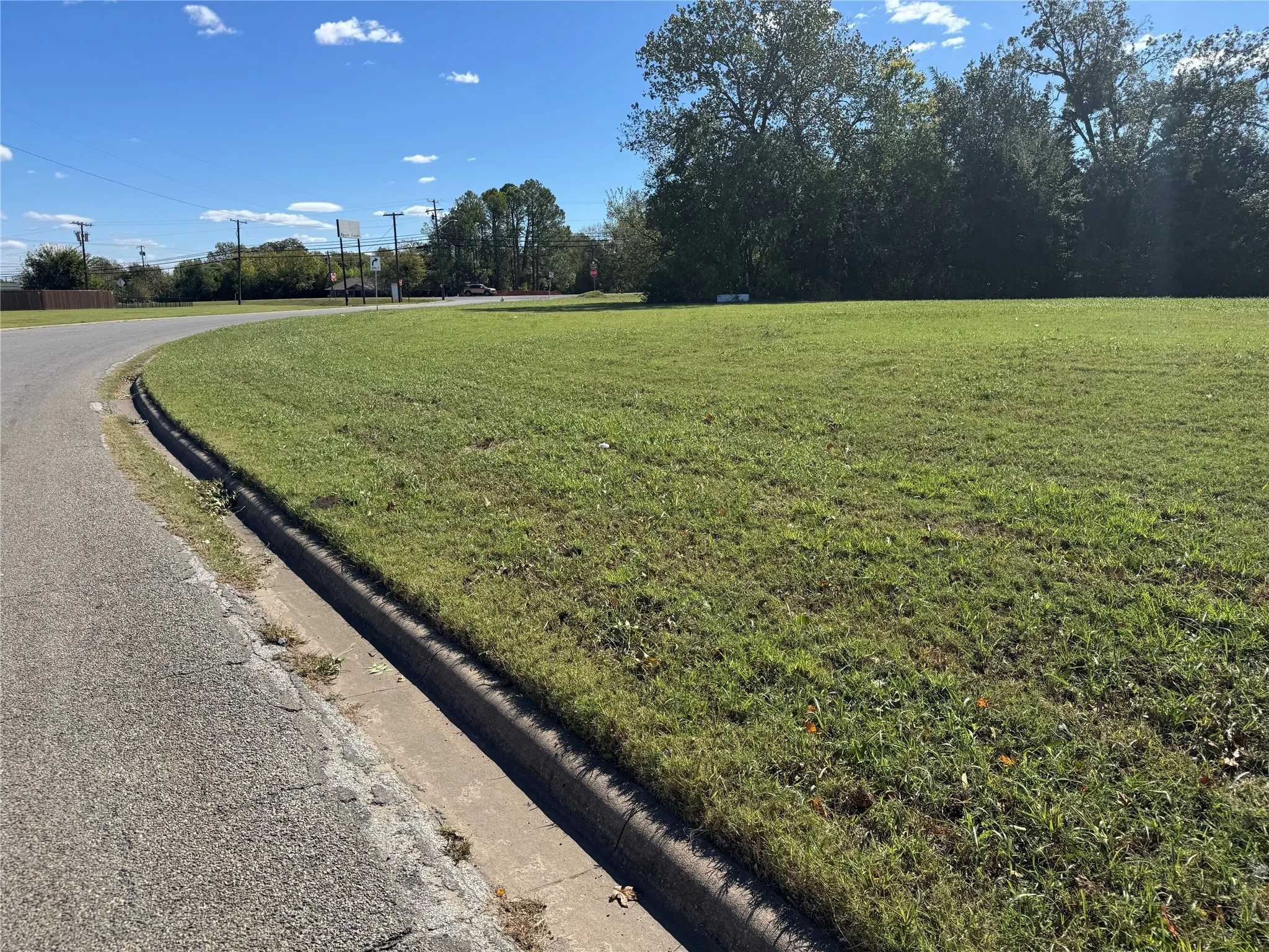 View of asphalt street with curbs
