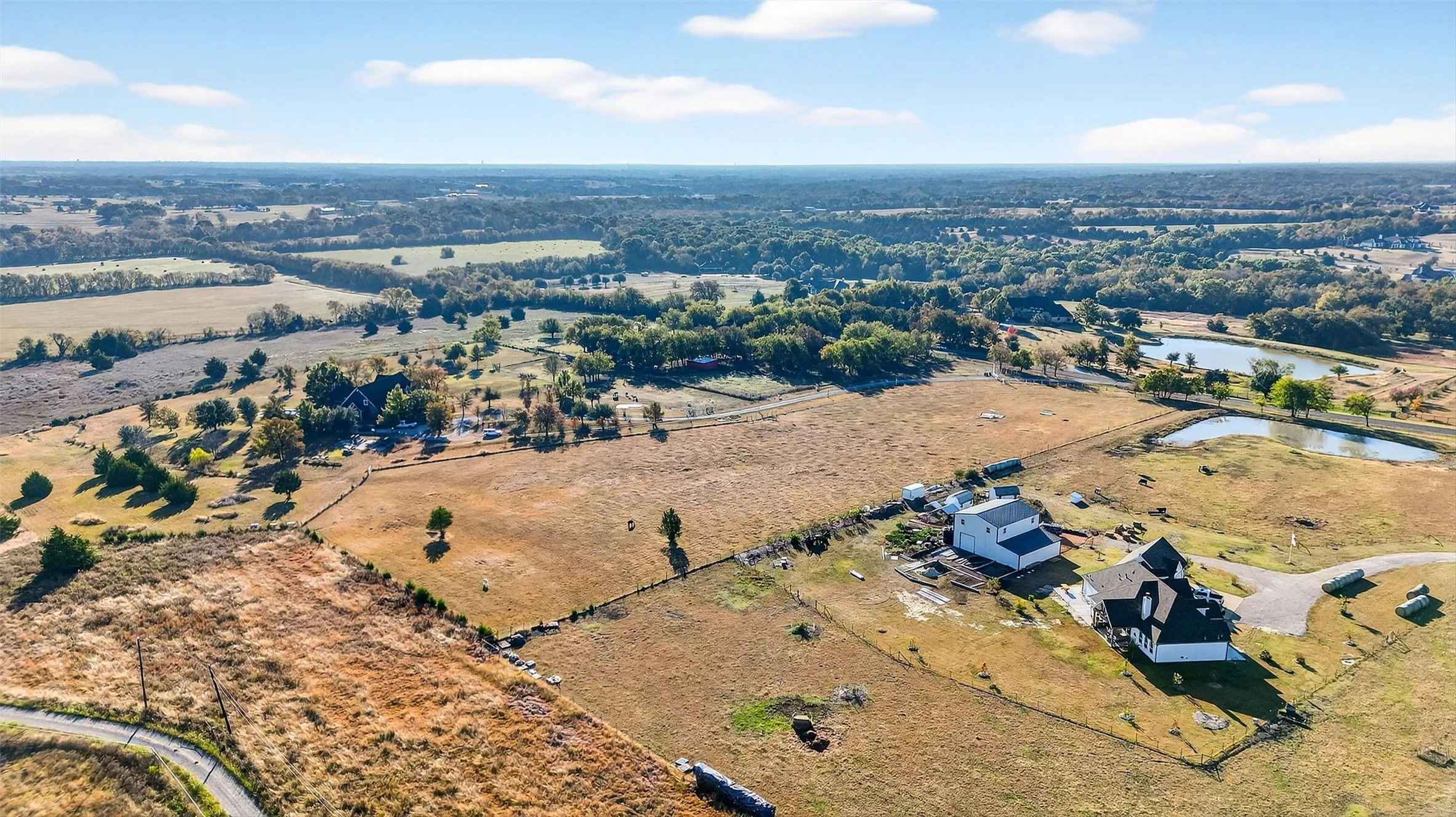 Overview of rural landscape featuring a nearby body of water