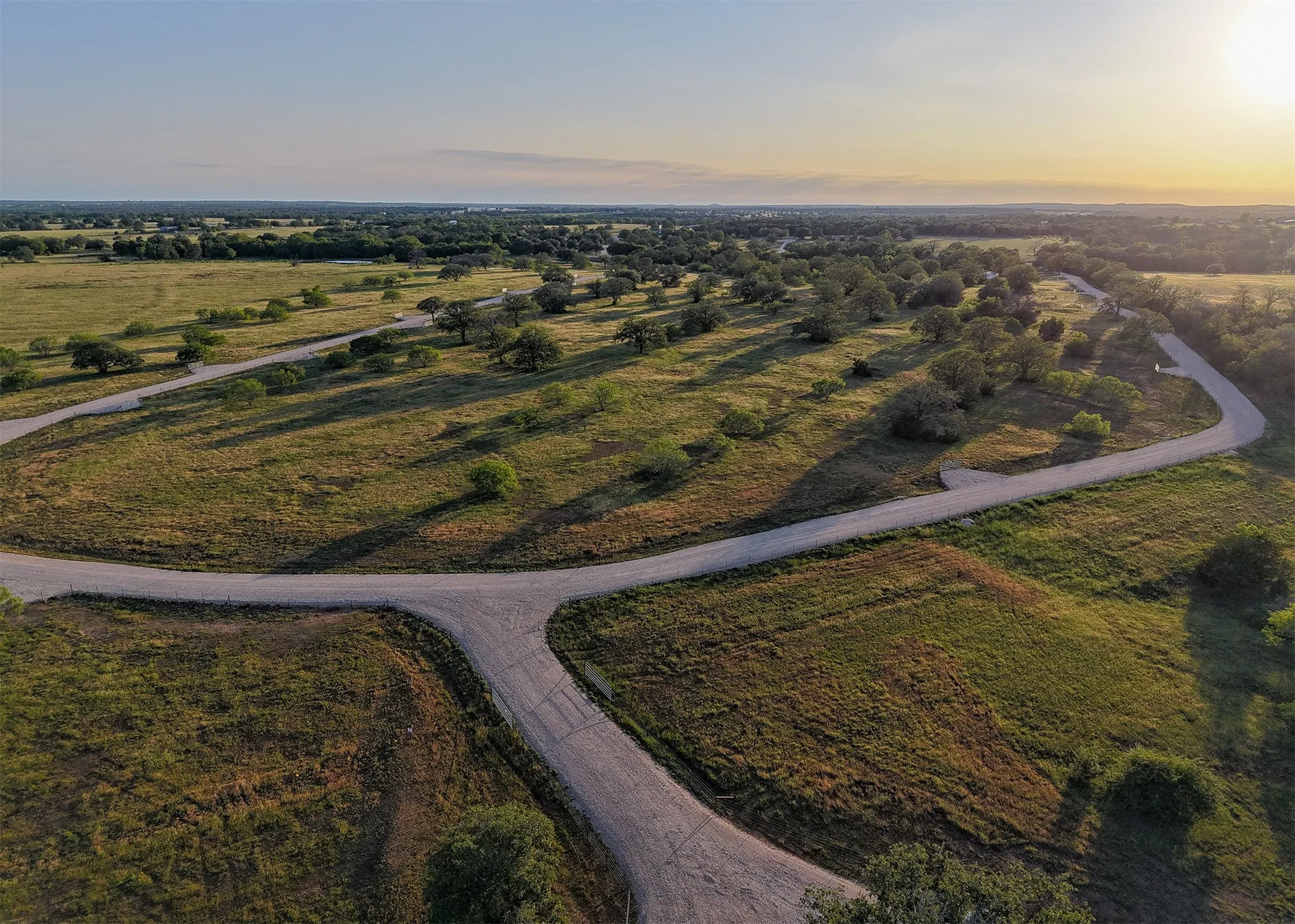 Aerial view at dusk of a rural view