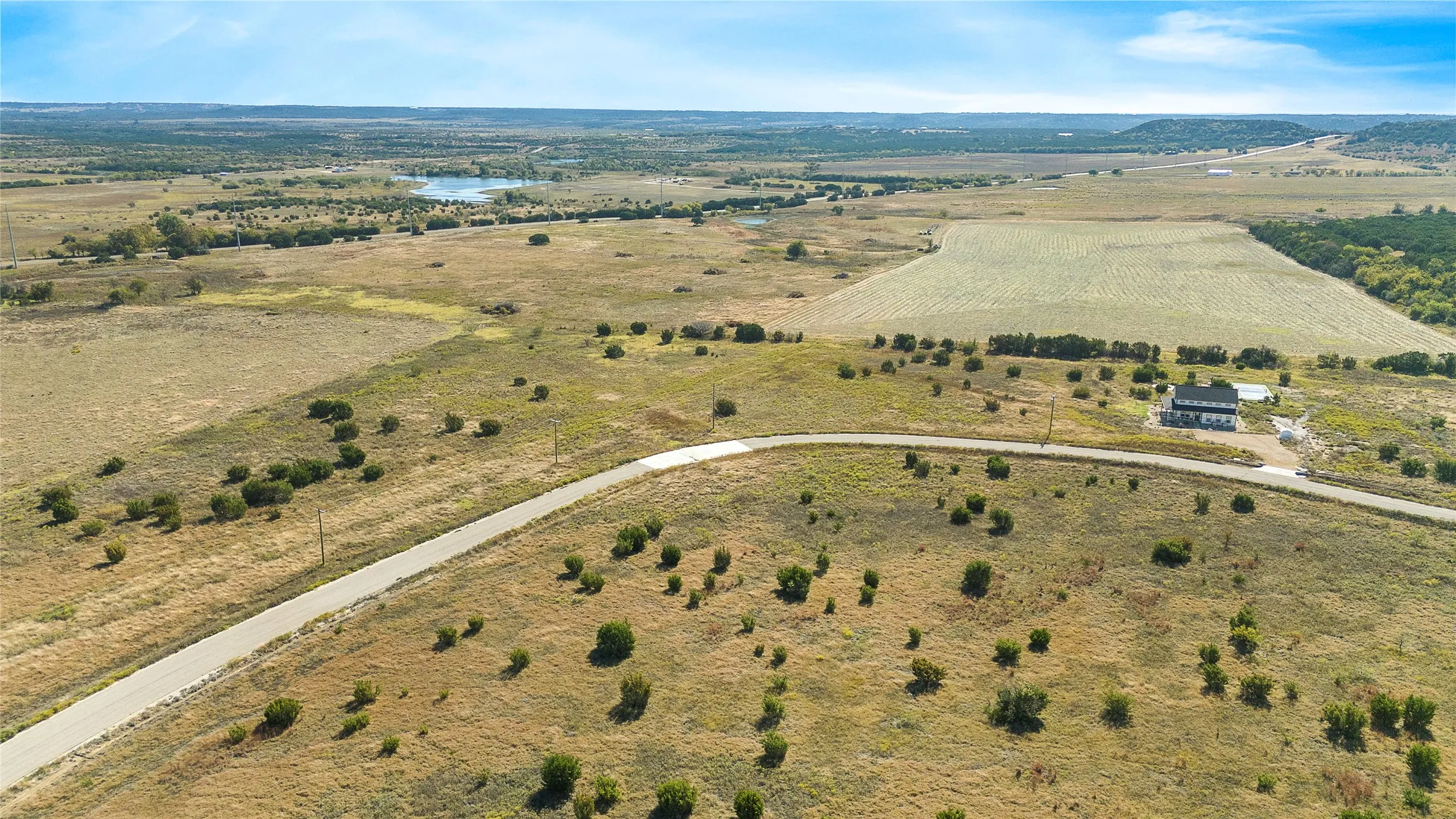 Overview of rural landscape with large plots for crops