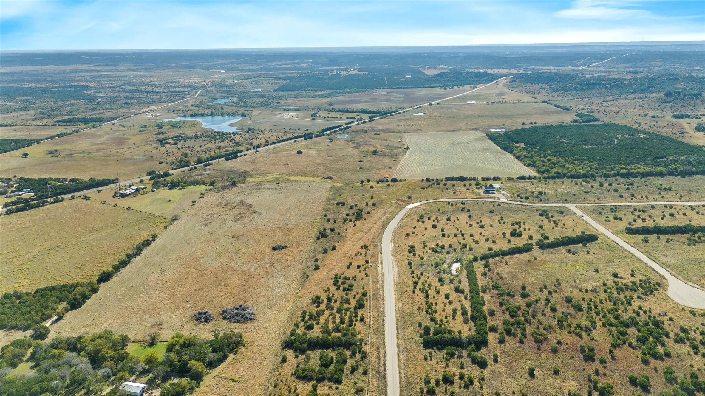 Aerial overview of property's location with rural landscape