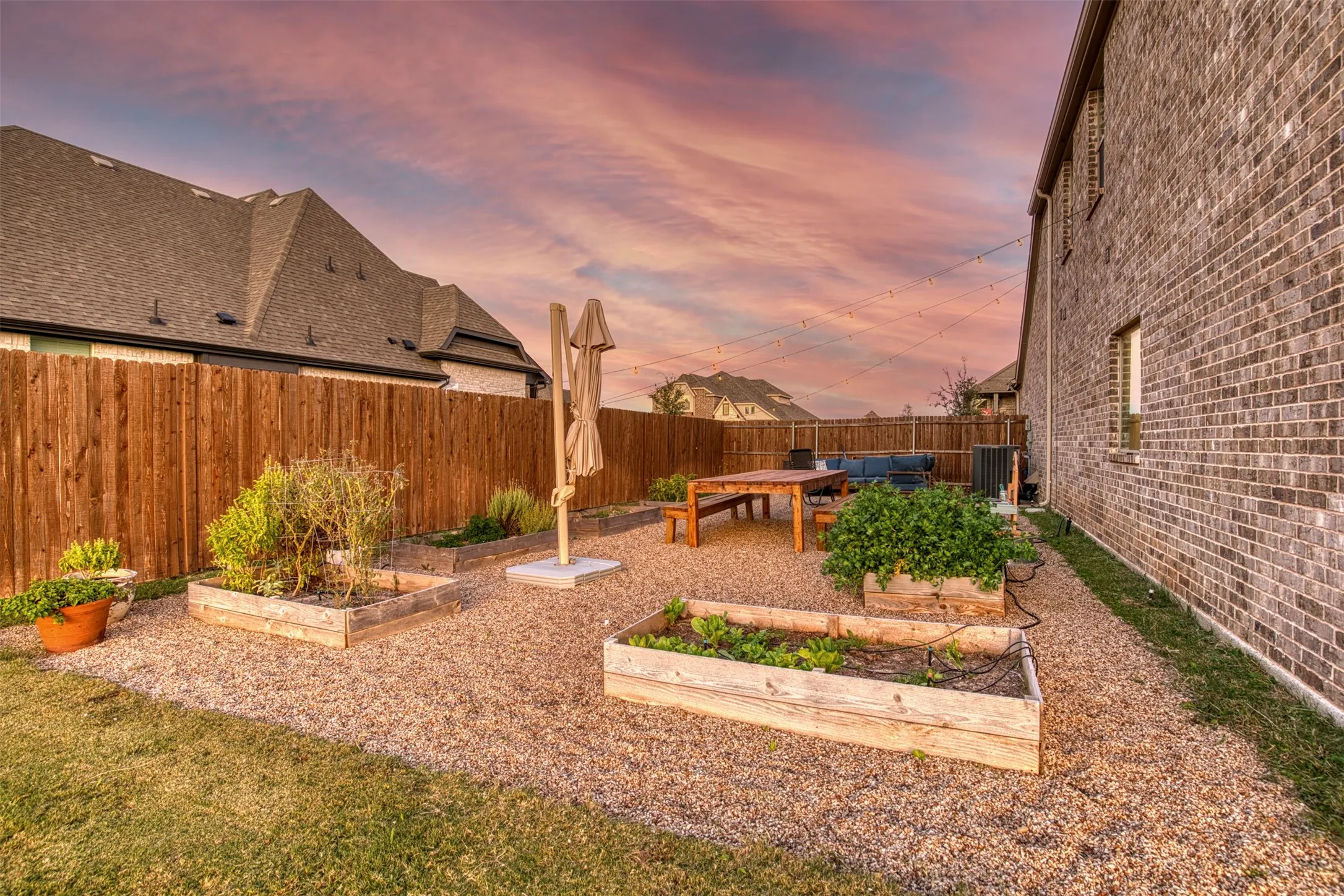 Side courtyard with watering system.