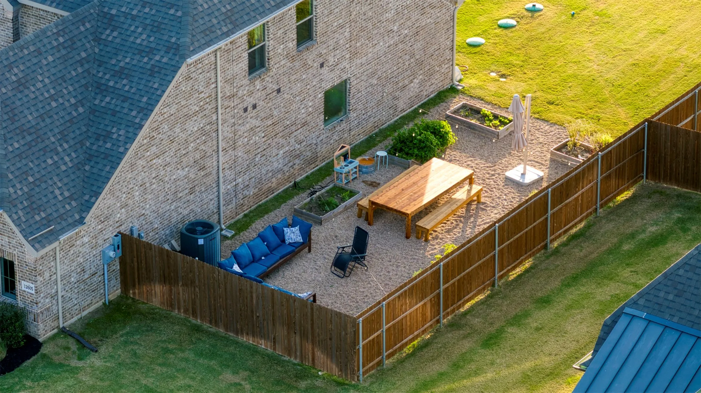 Aerial view of side yard.