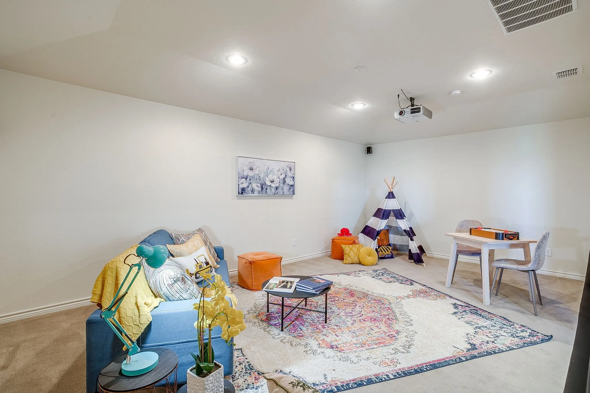 Rec room featuring recessed lighting and carpet floors