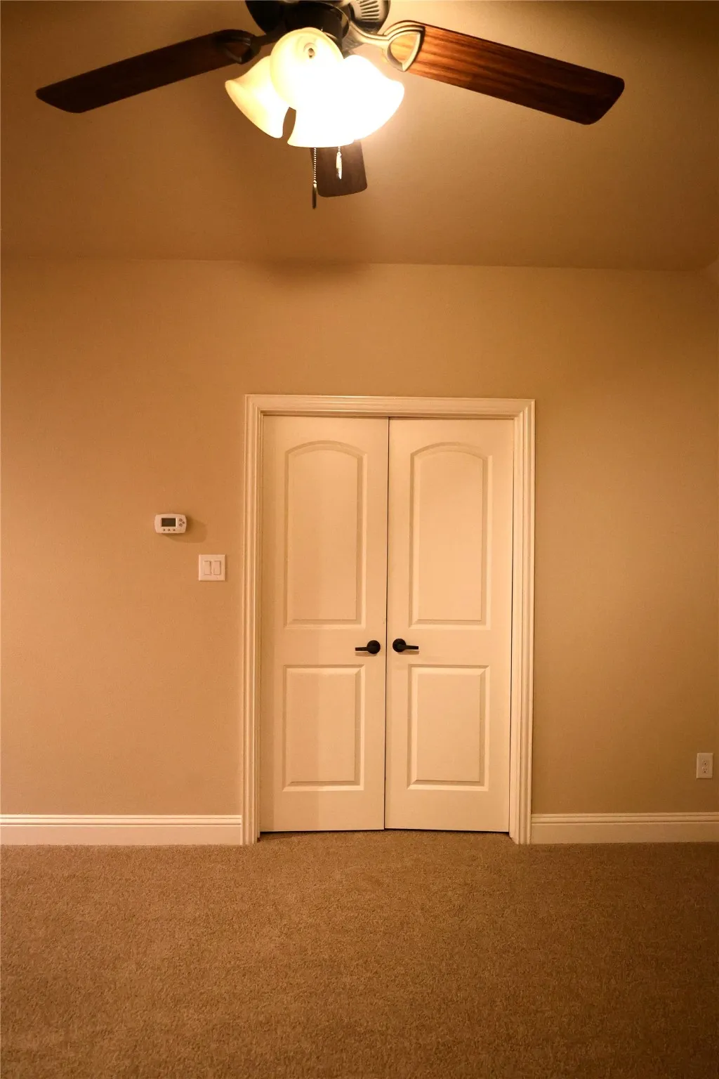 Spare room featuring ceiling fan and carpet floors