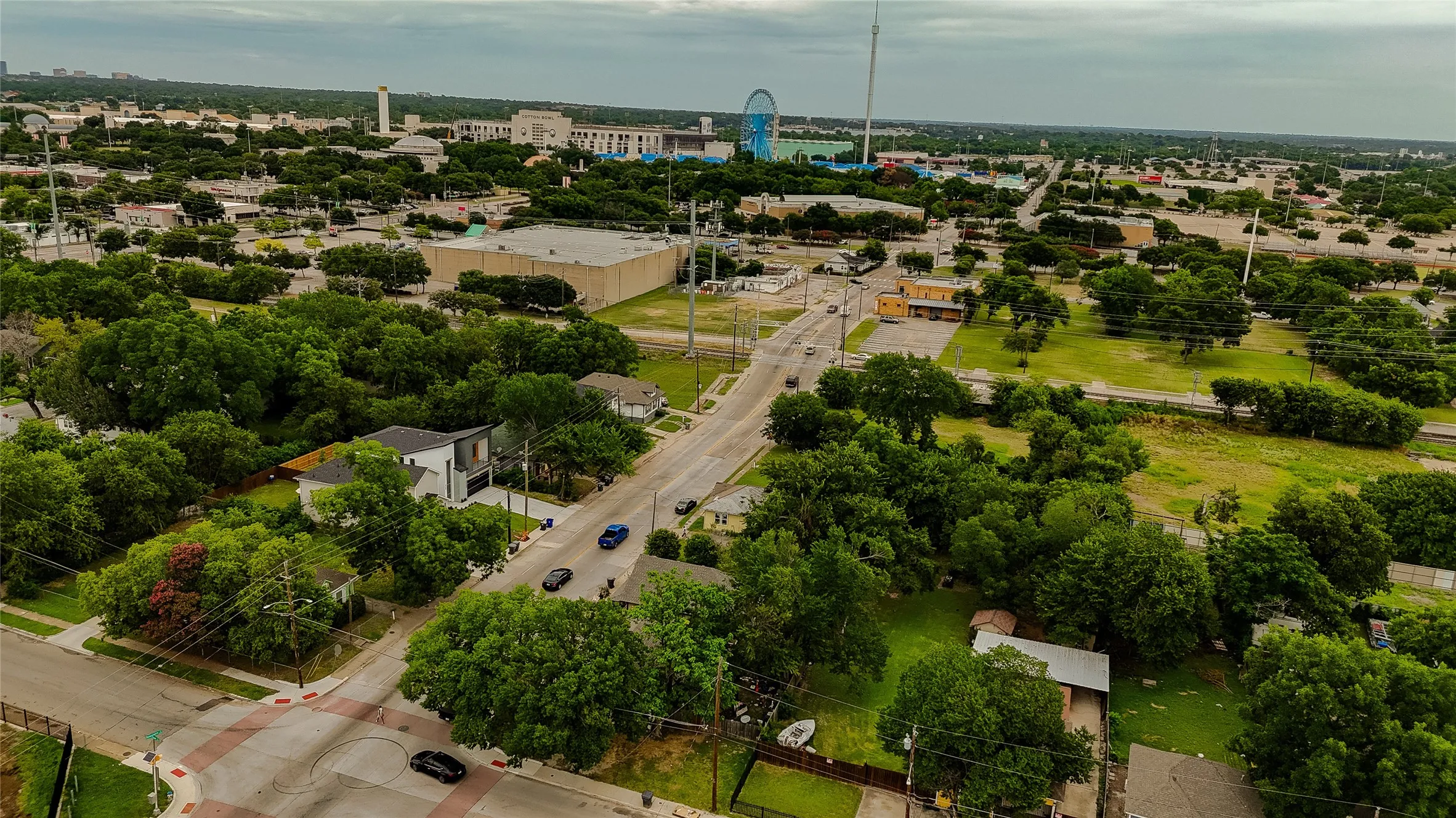Drone / aerial view of a tree filled landscape