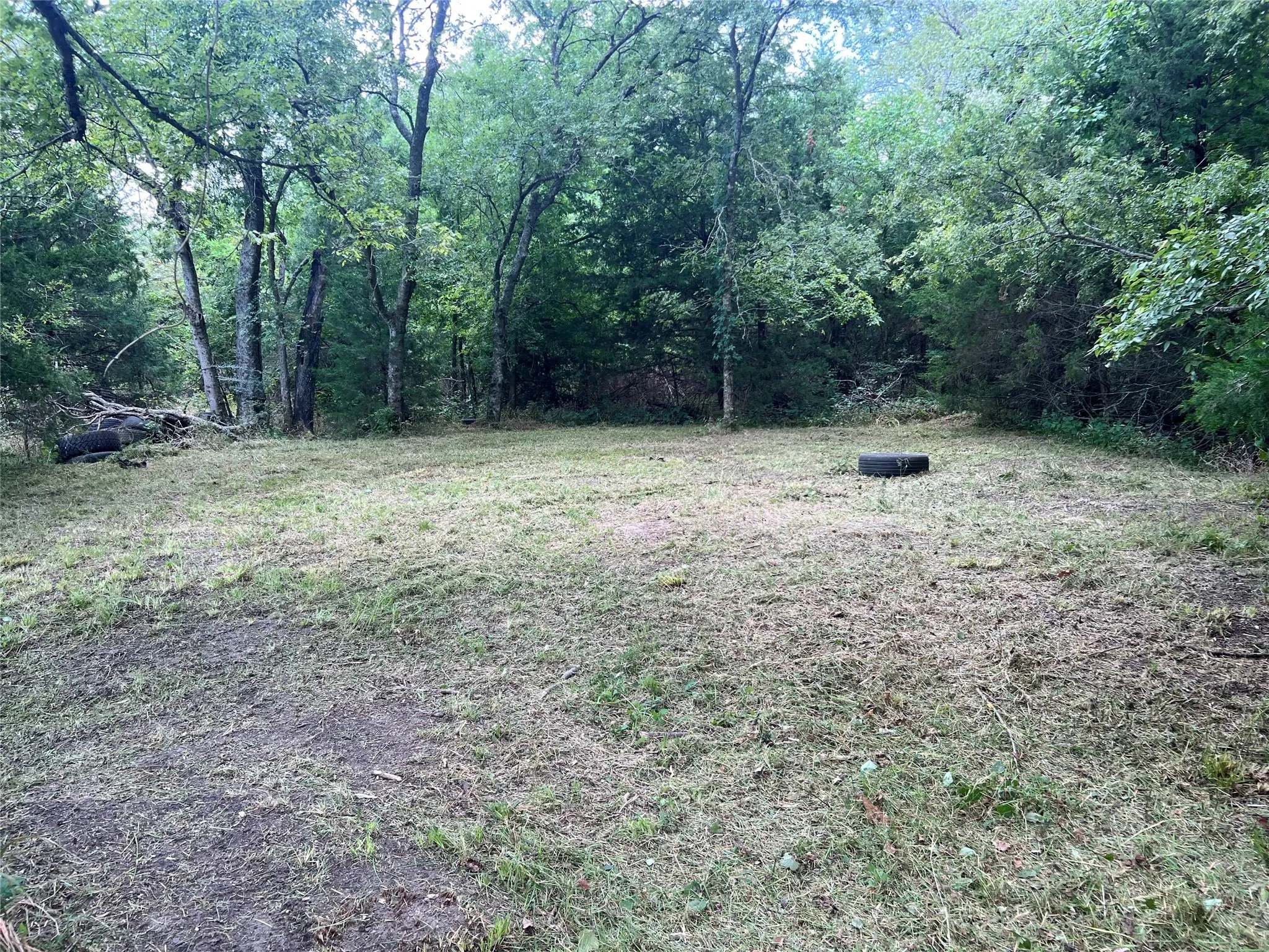 View of yard with a forest view