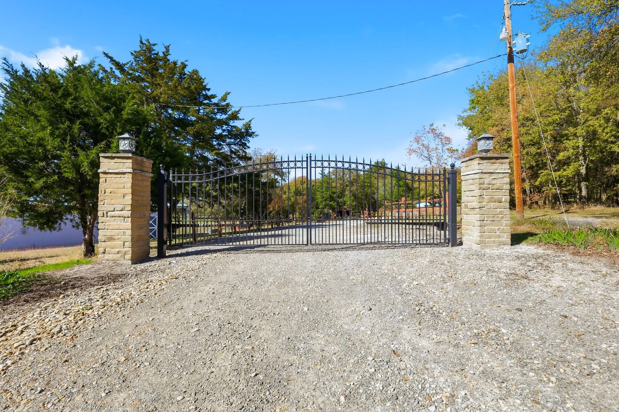 Electric Front Gate with Security Lights.
