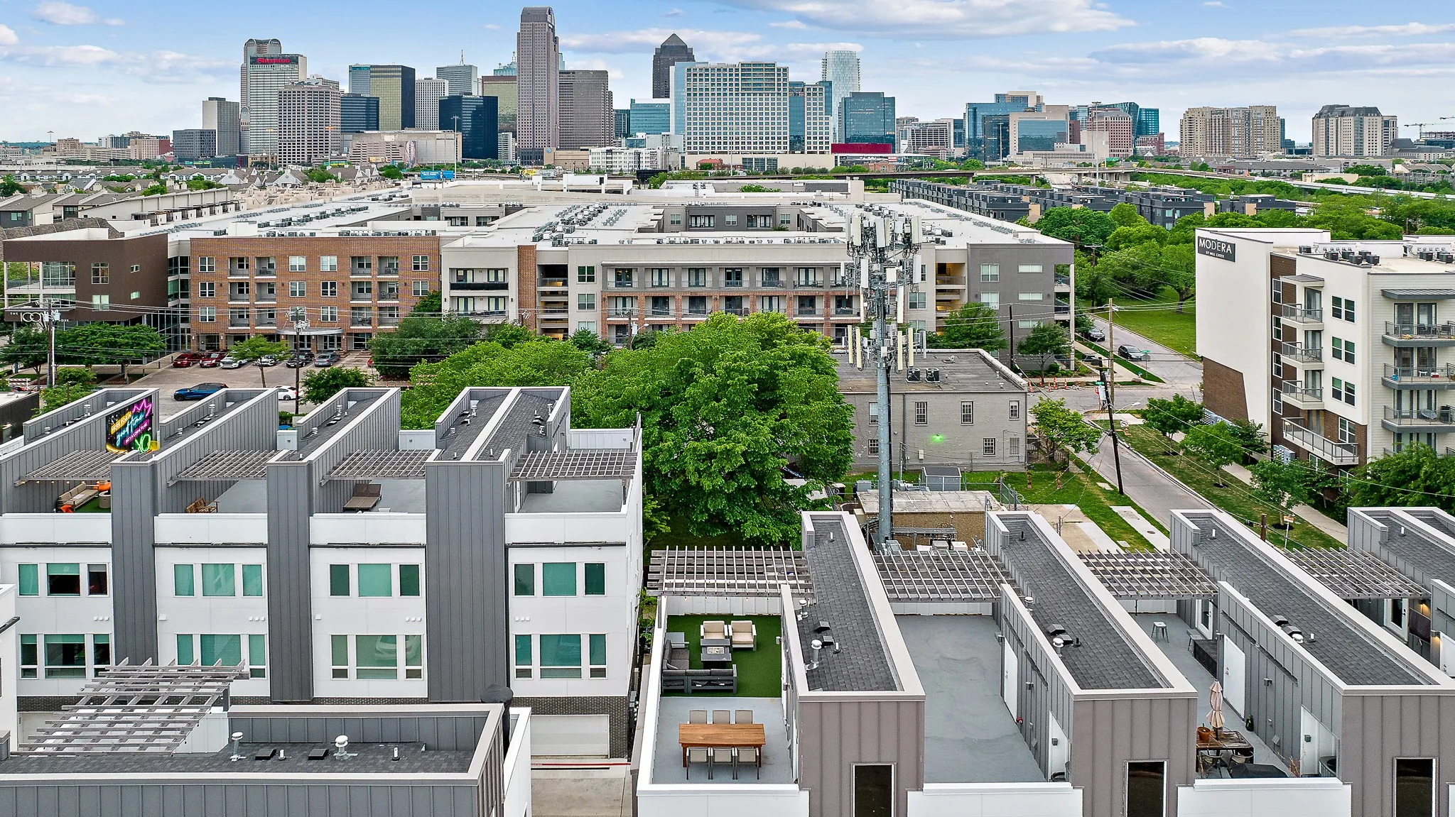 Bird's eye view of city skyline