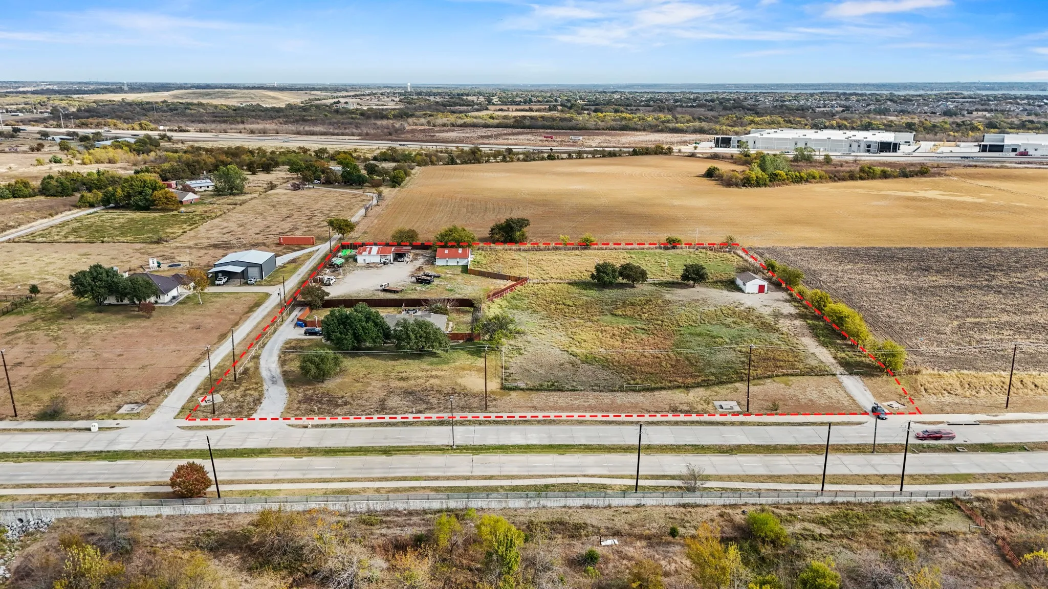 Overview of rural landscape with property parcel outlined