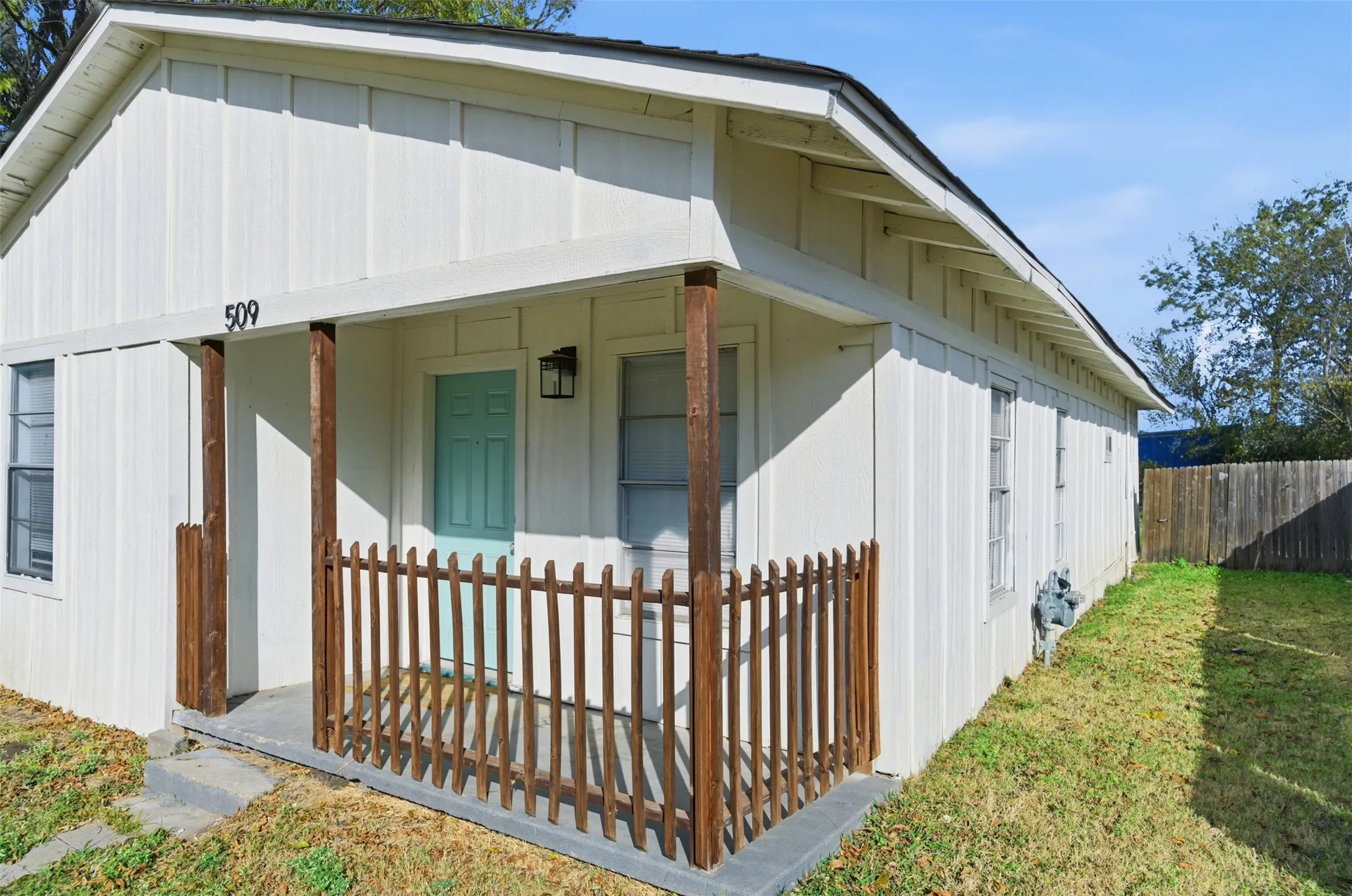 View of home's exterior featuring covered porch