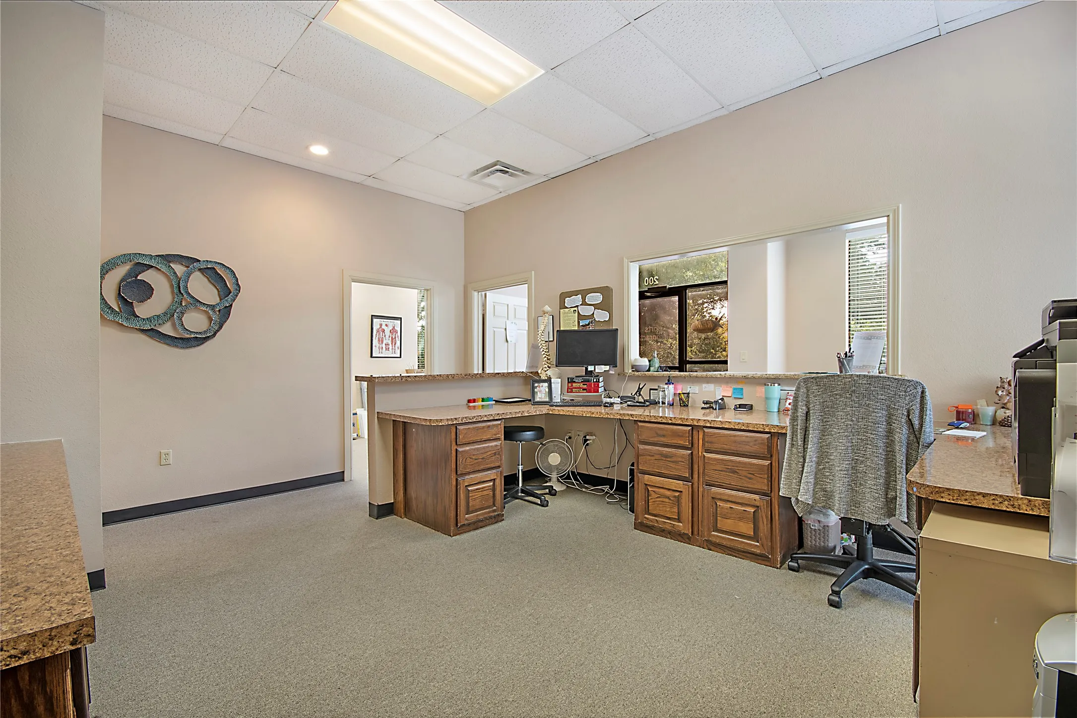 Office area with a drop ceiling