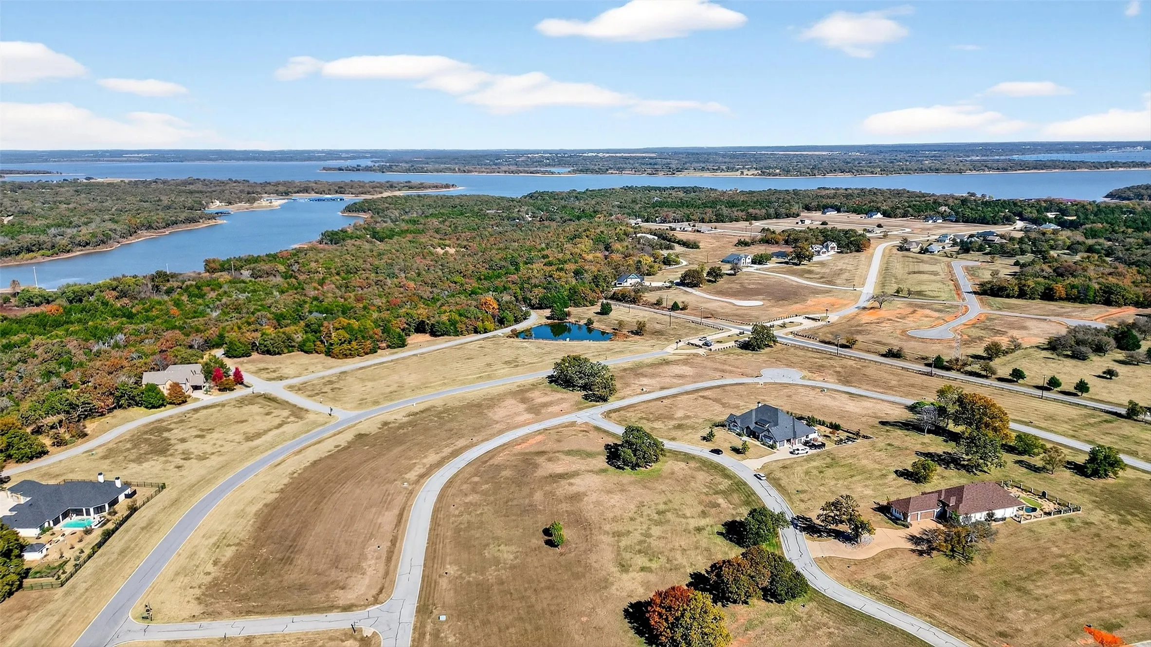 Aerial view of a nearby body of water