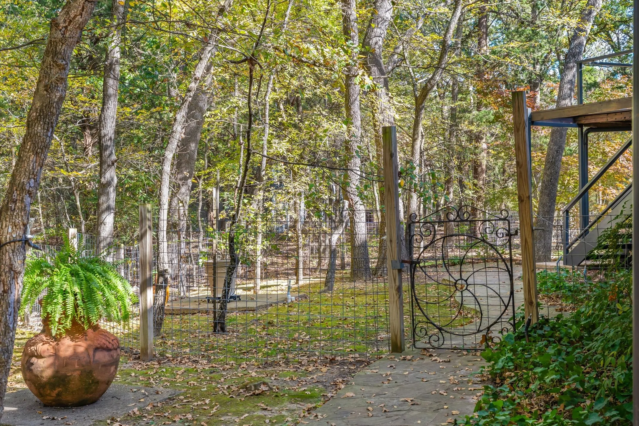 There are several whimsical gates leading you to paths and inviting you to explore.