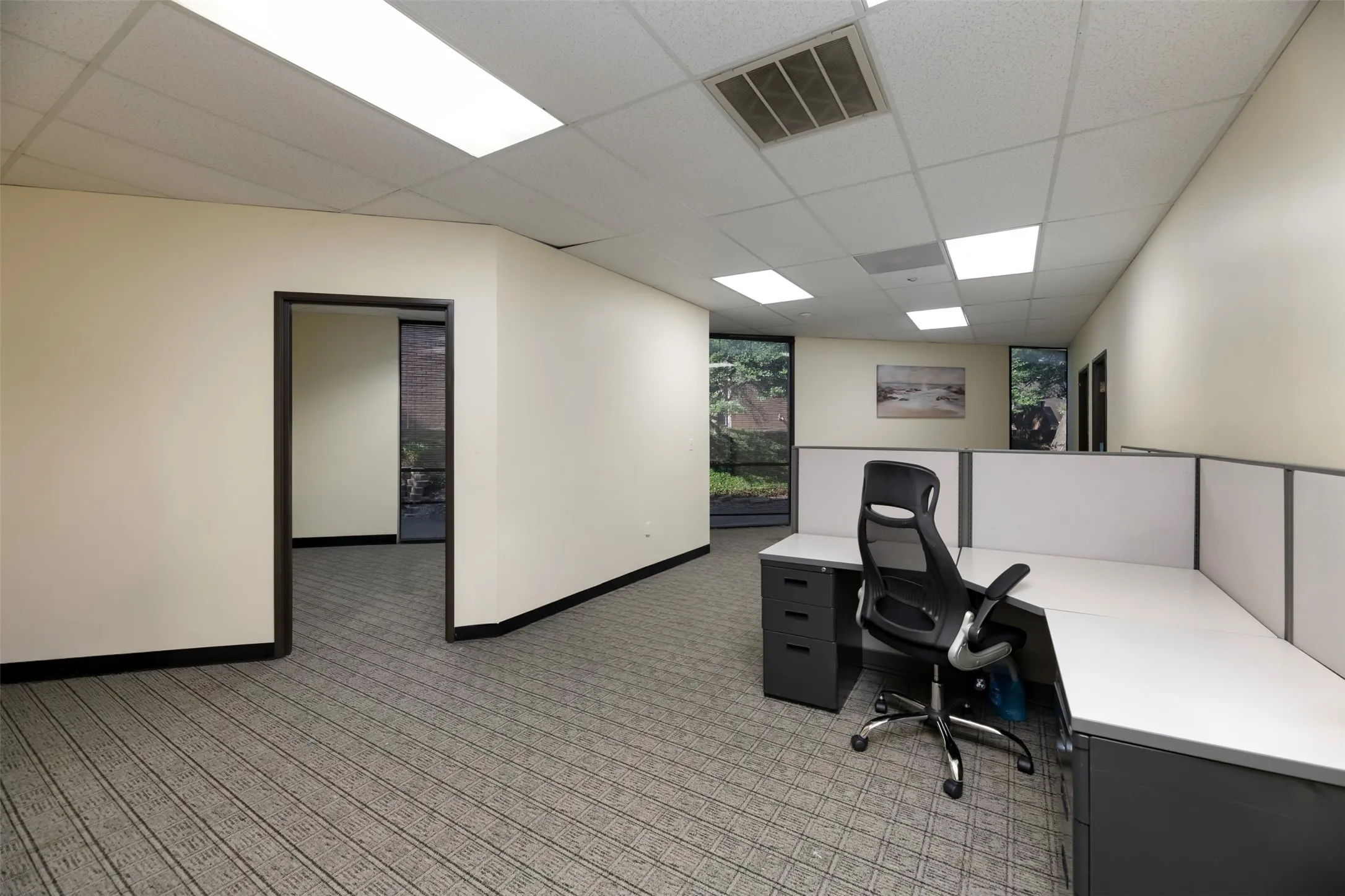 Office space with a drop ceiling