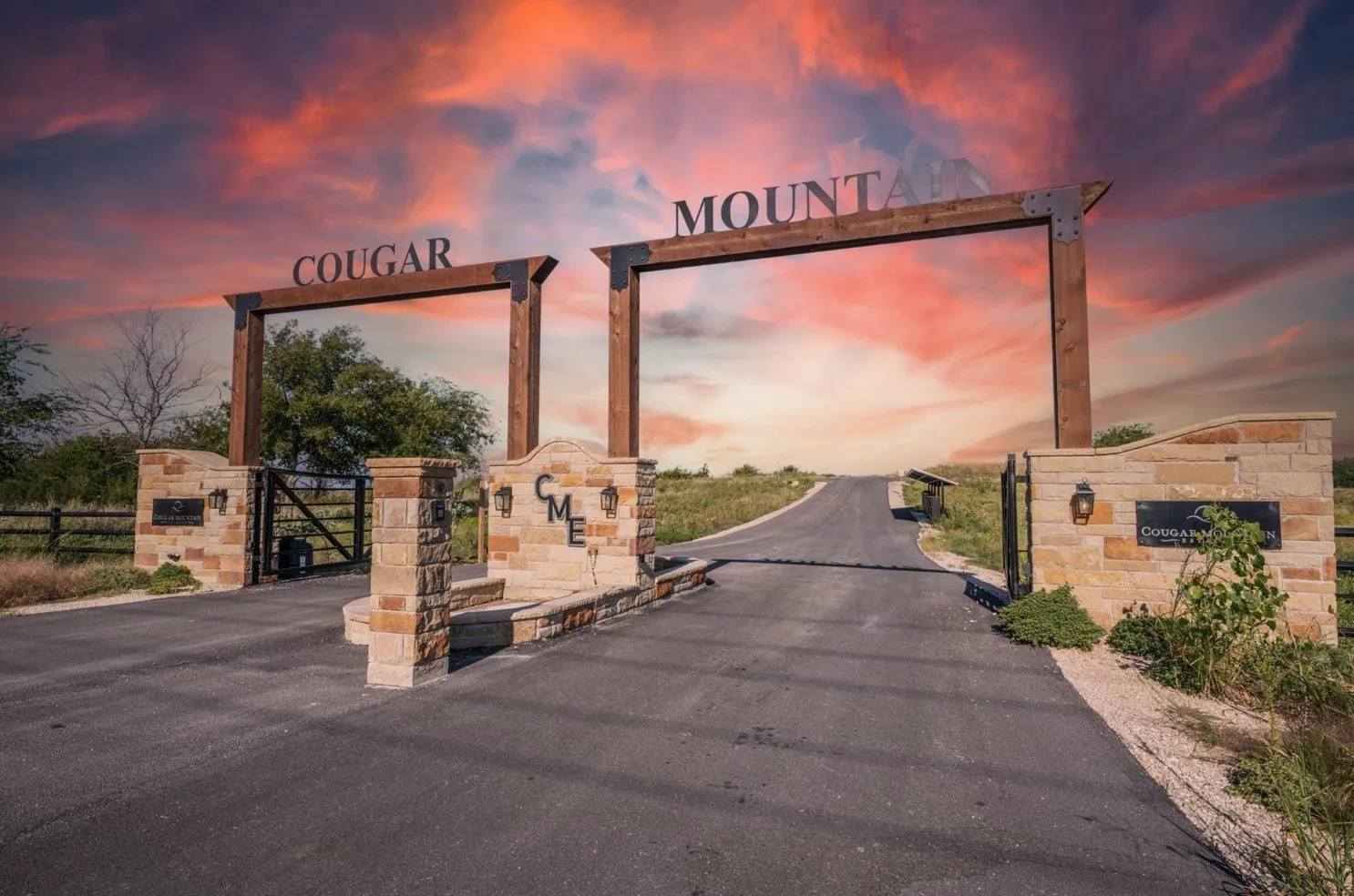 View of asphalt road featuring a gate and a gated entry