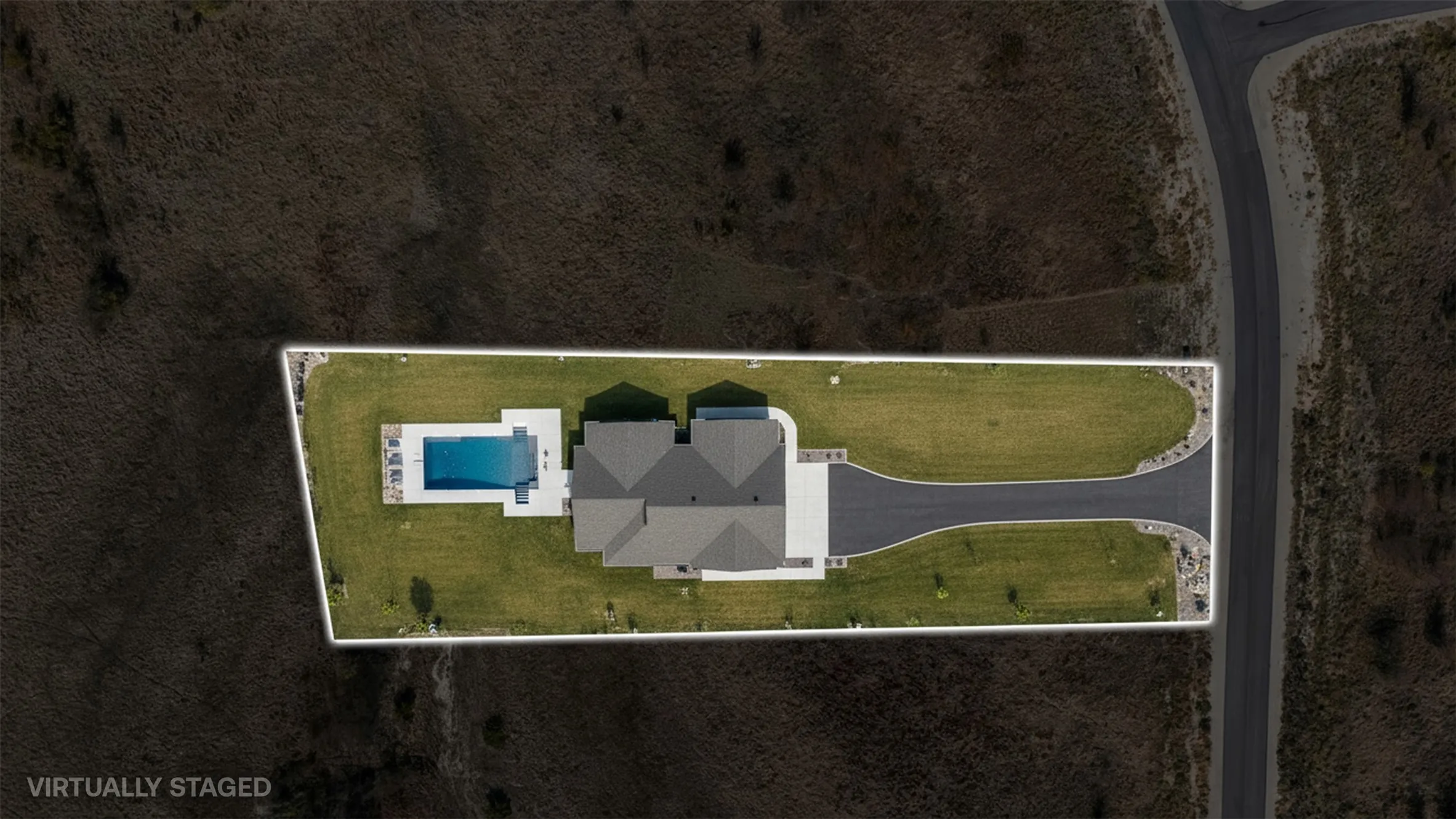 Drone / aerial view of a pool