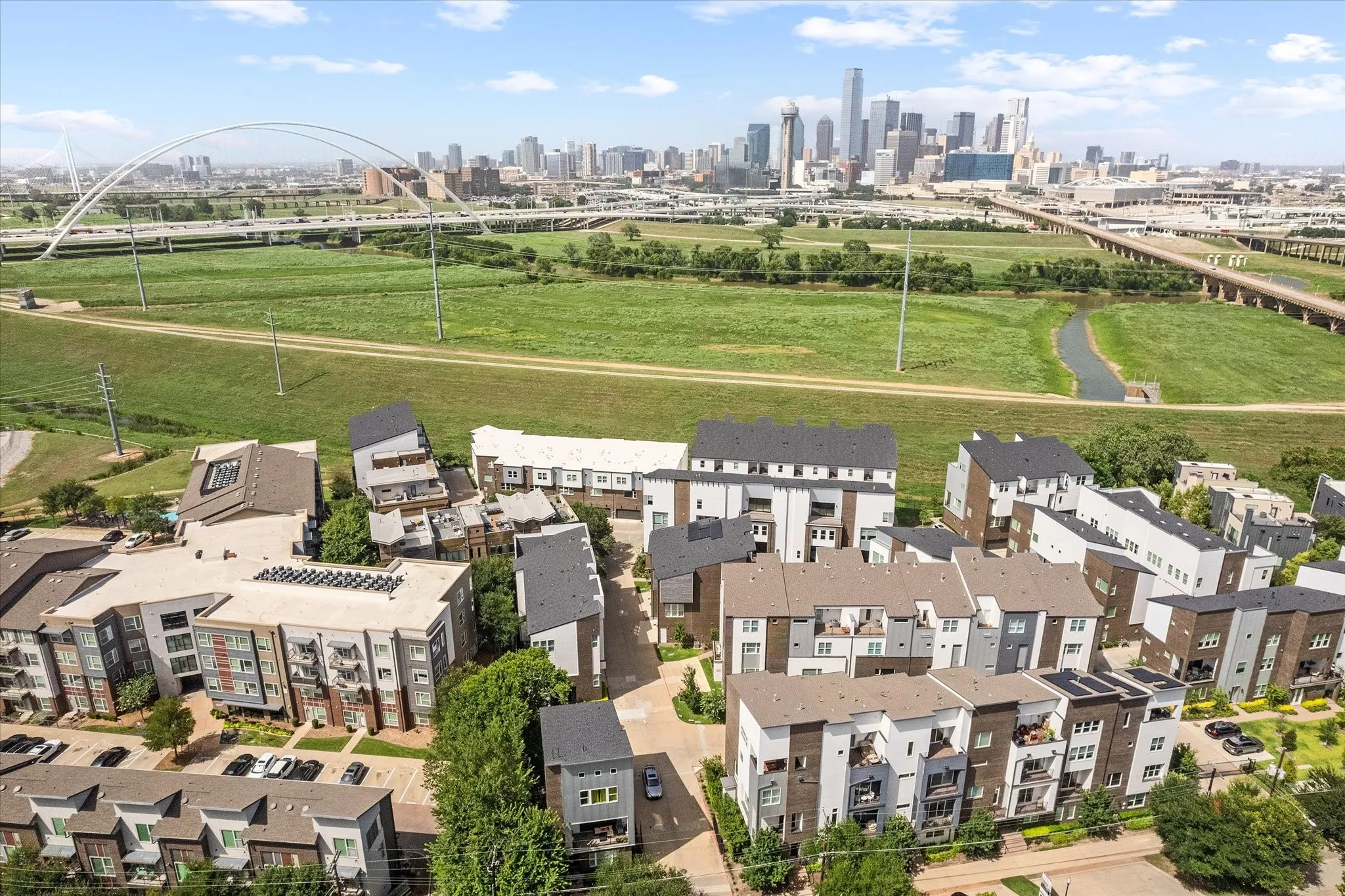 Drone / aerial view of city skyline
