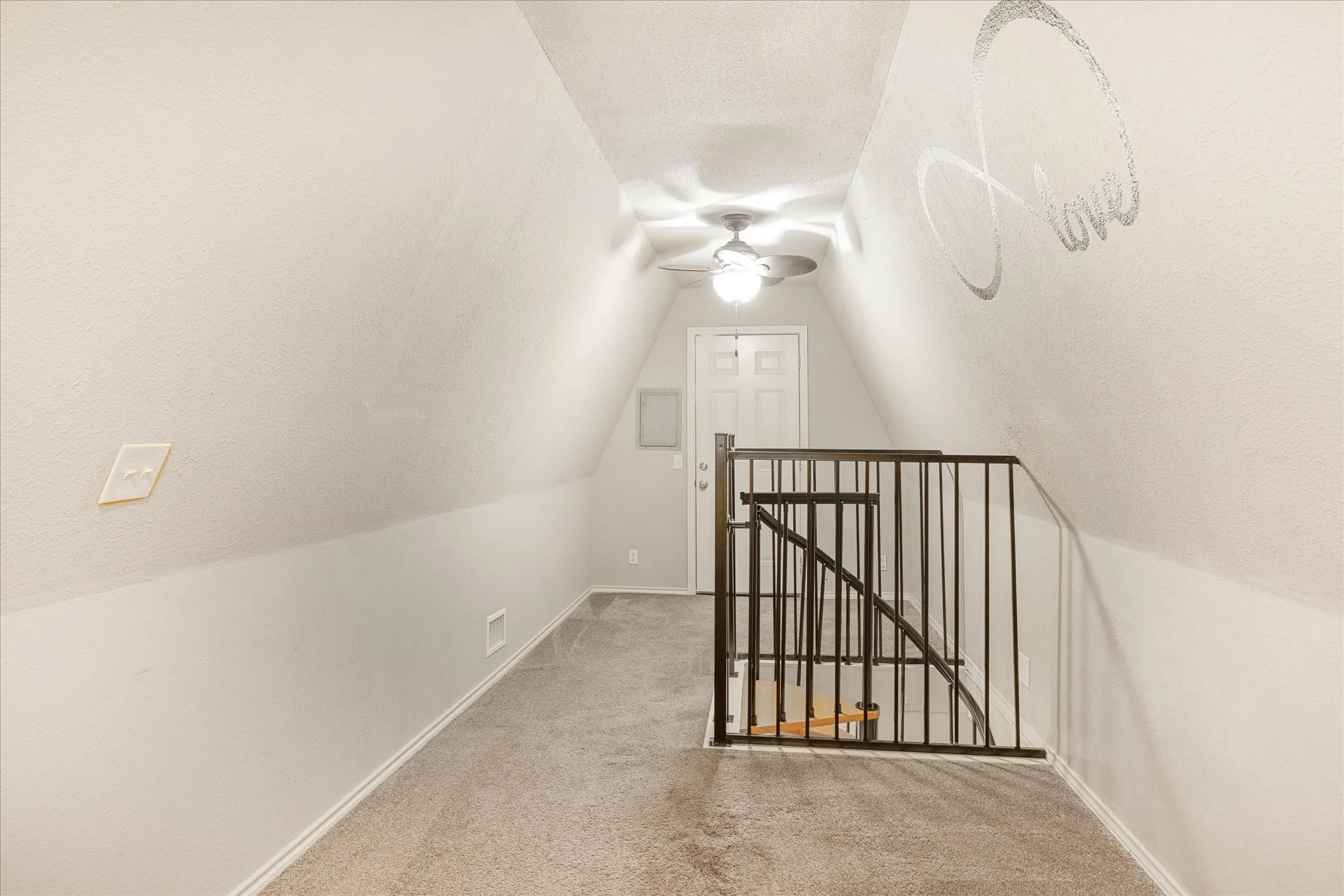 2nd floor Bonus room with light carpet, a ceiling fan and vaulted ceiling
