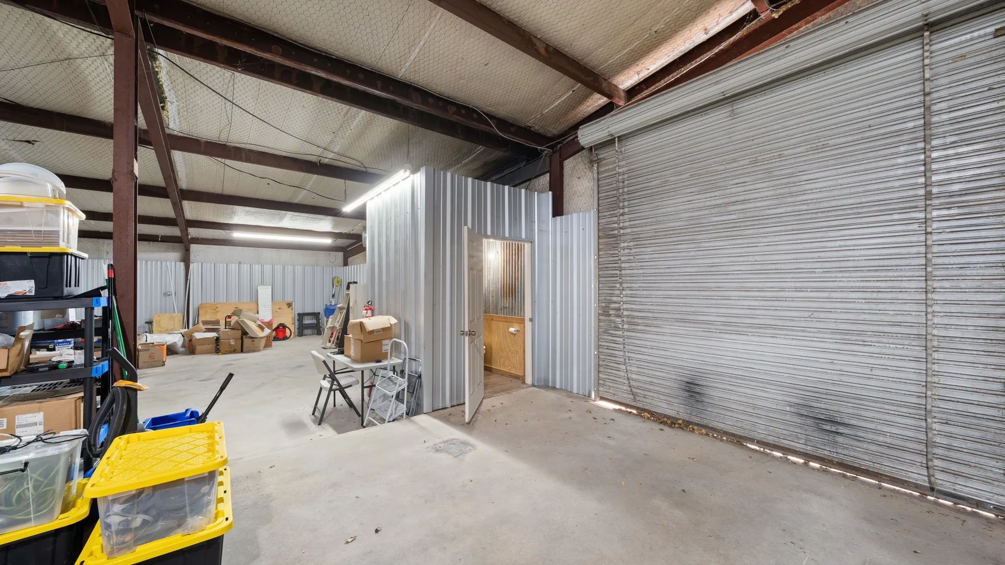 Garage with metal wall