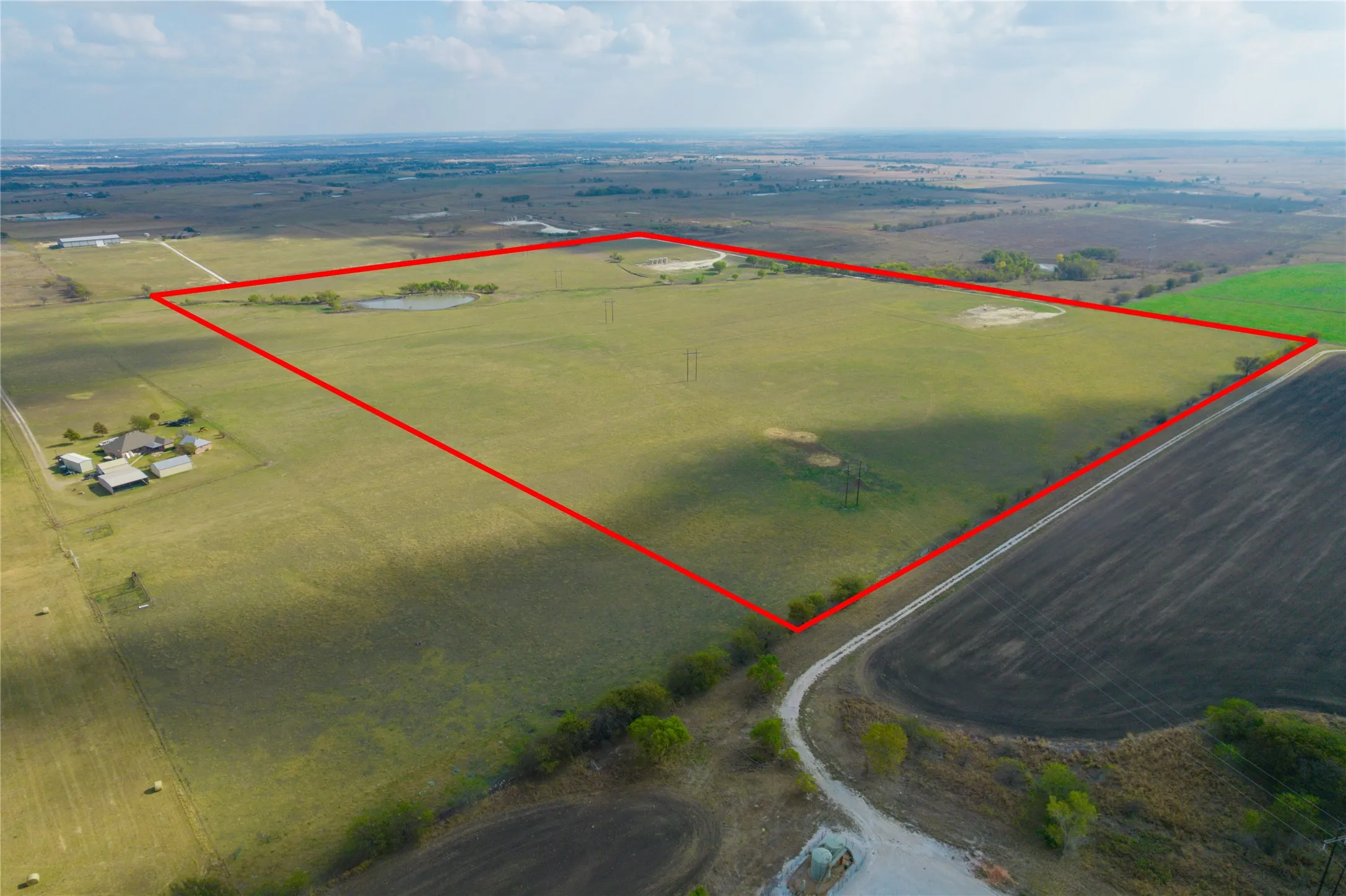 Overview of rural landscape with property boundaries highlighted