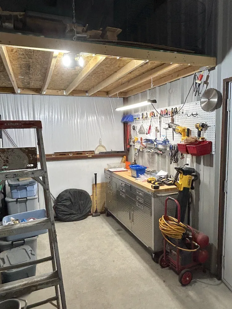 Basement featuring a workshop area