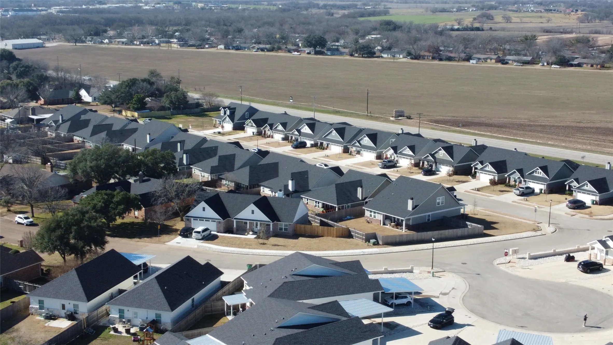 Aerial perspective of suburban area