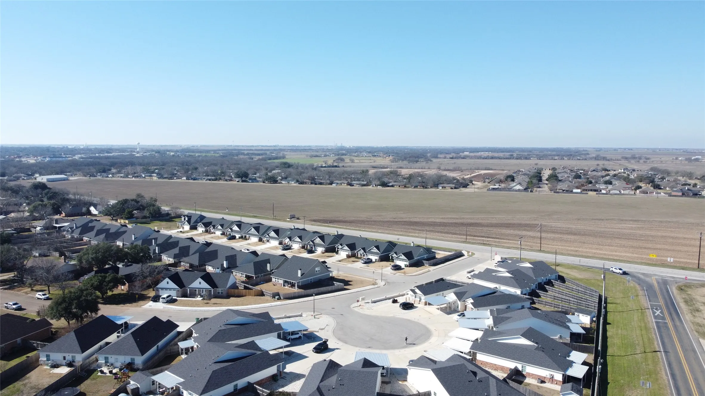 Aerial perspective of suburban area
