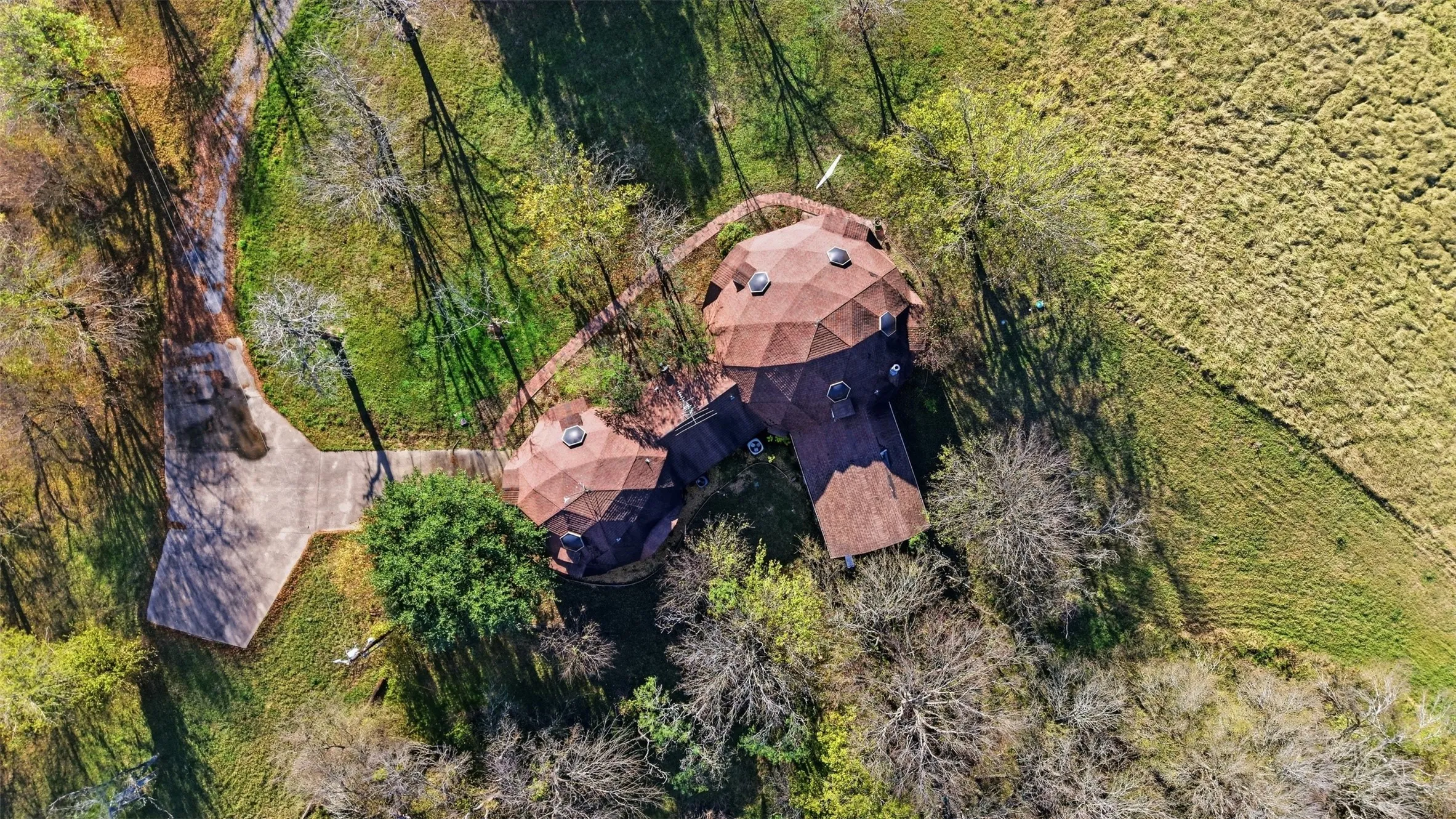 Aerial view of dome home