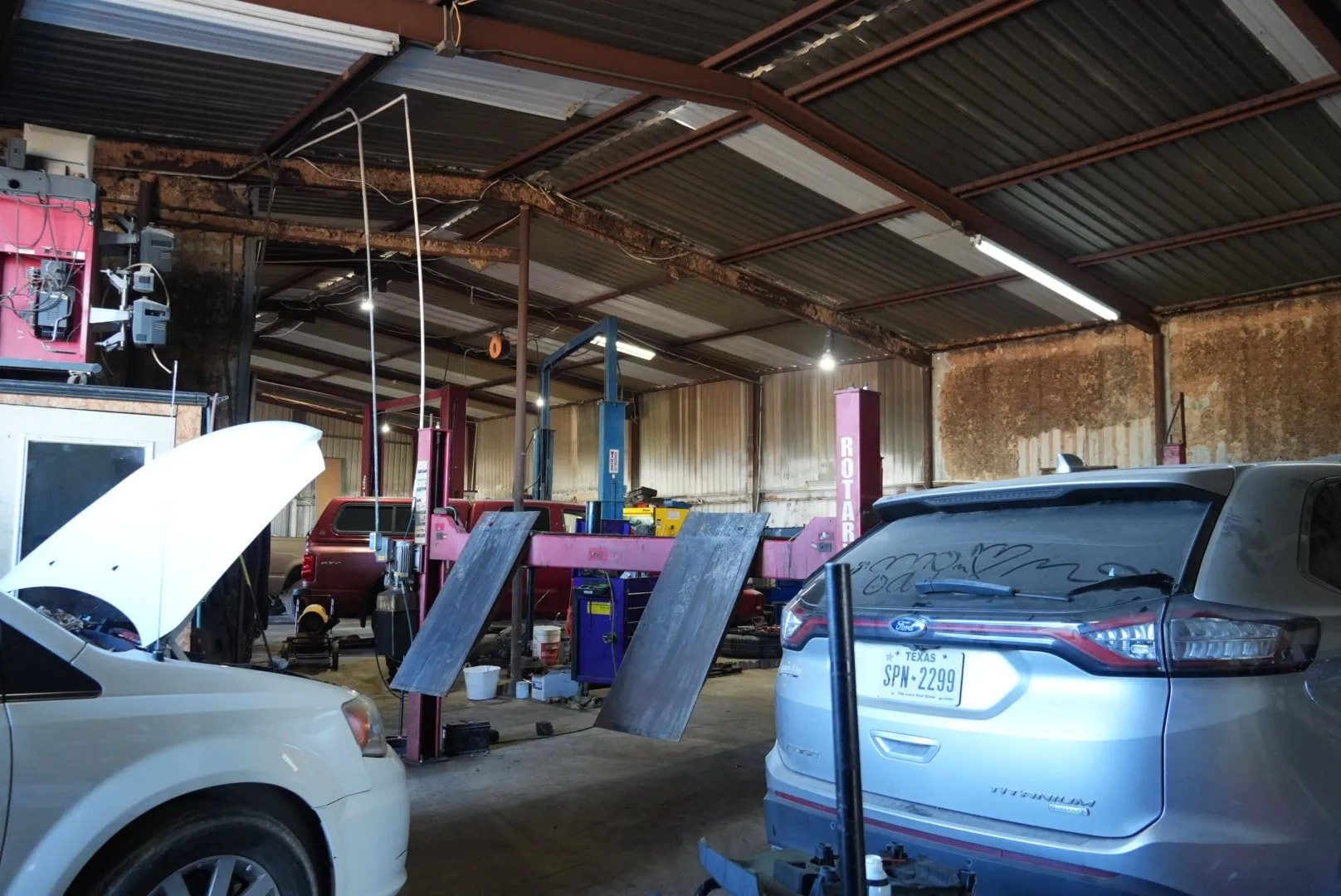Garage with metal wall
