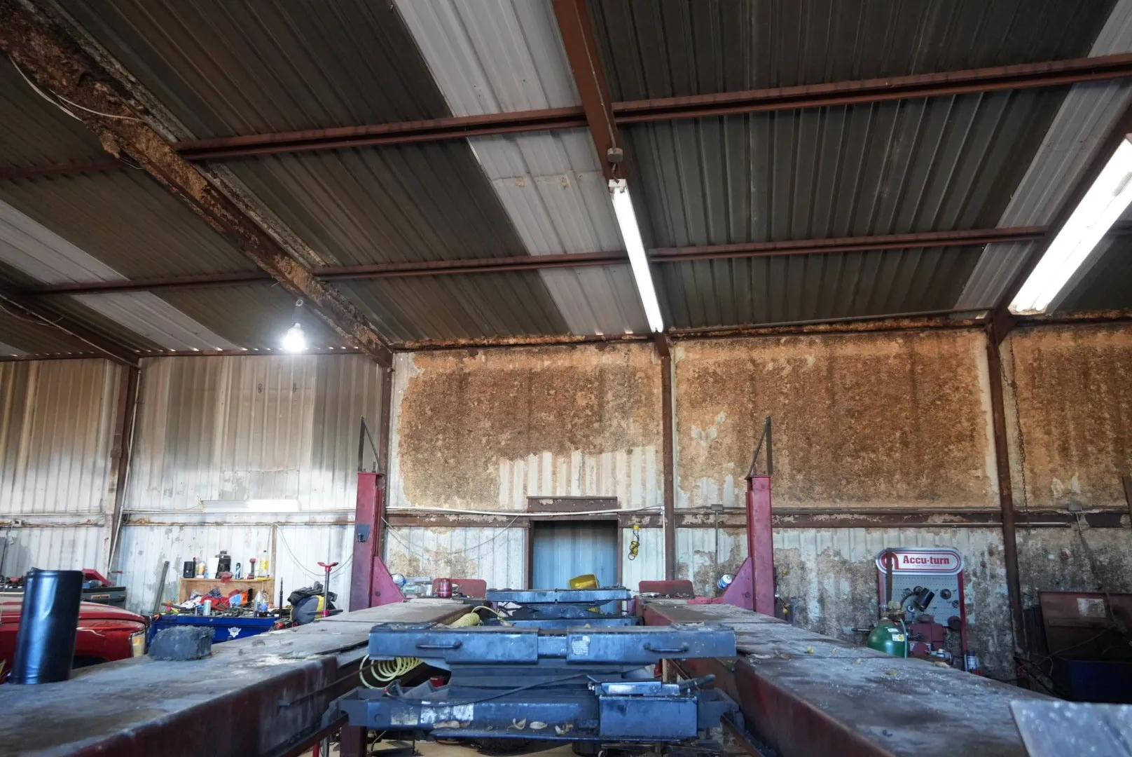 Garage with metal wall