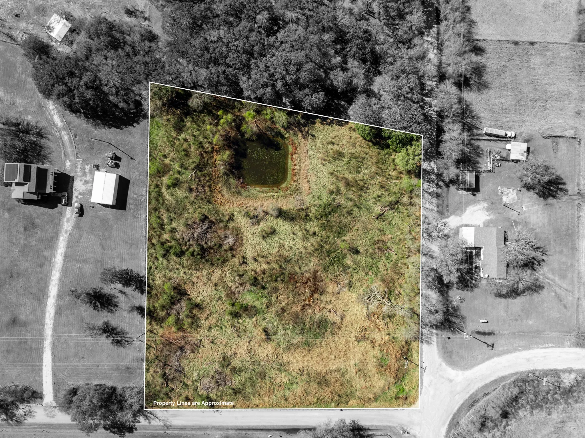 Aerial view of property's location with property boundaries highlighted