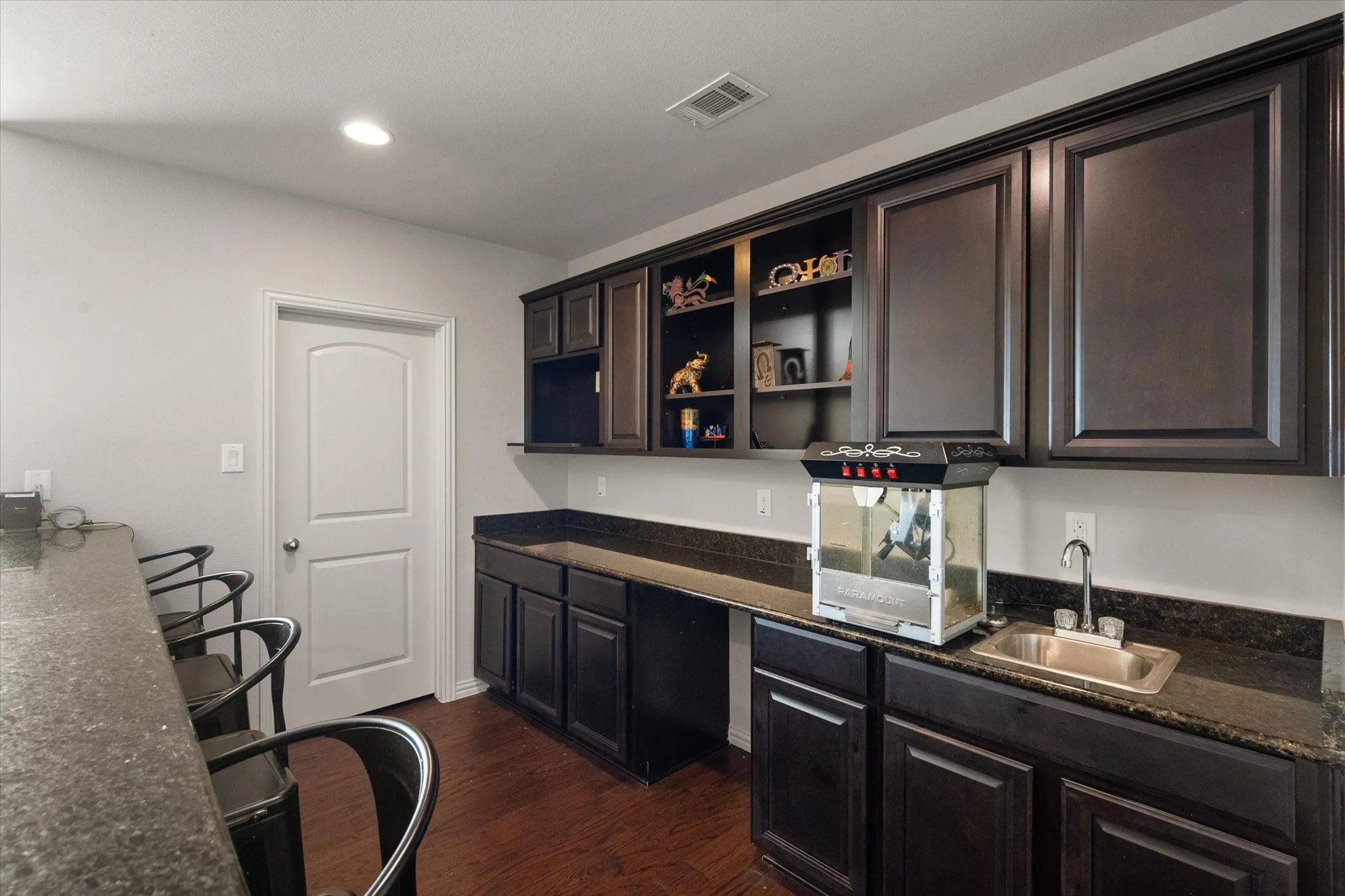 Large media room with wet bar
