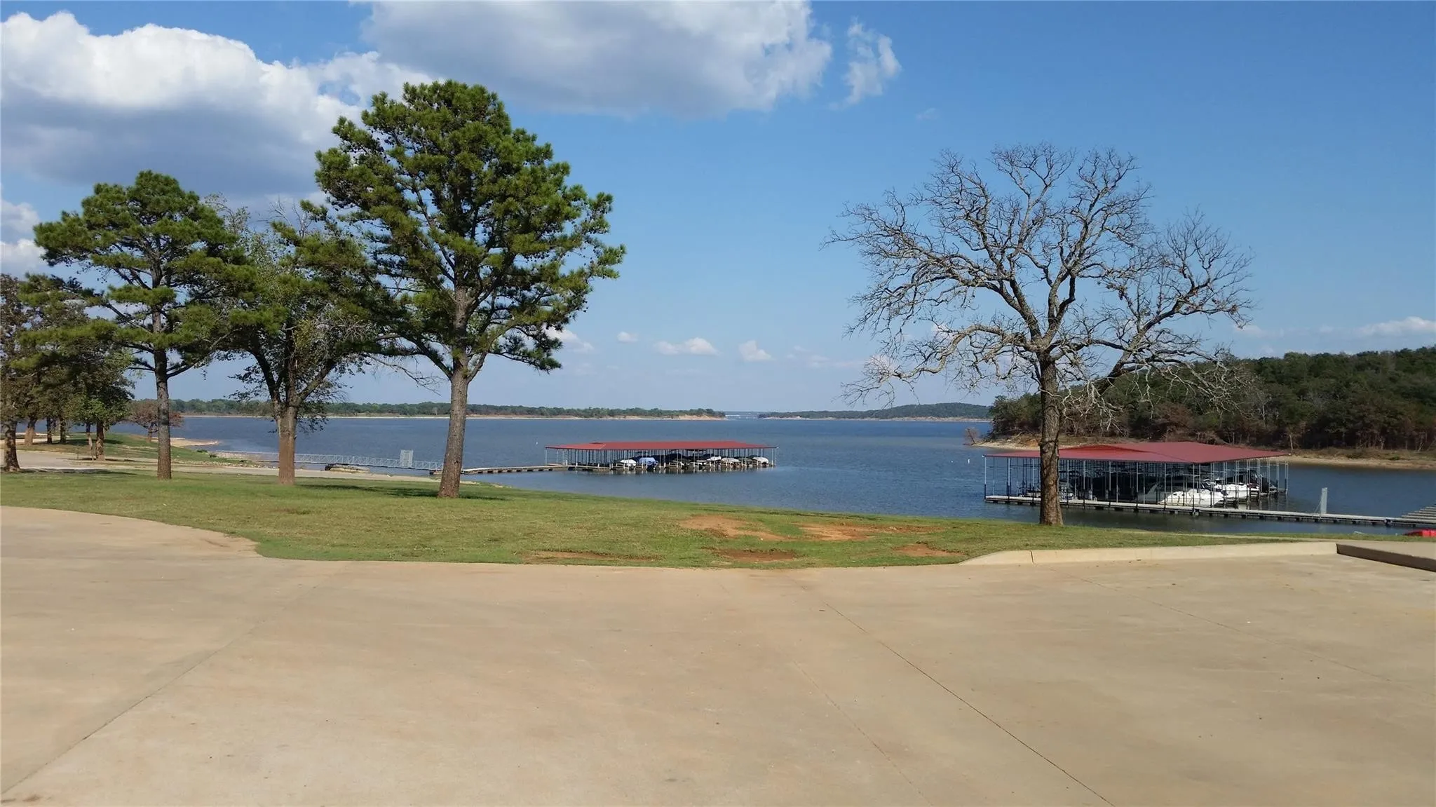 Water view with a dock