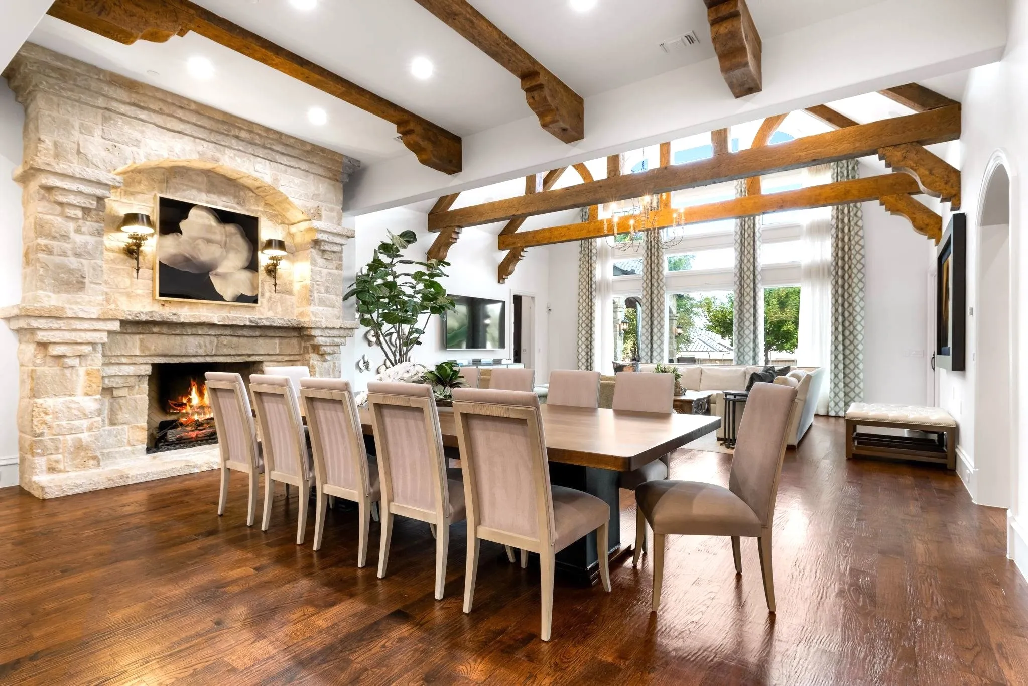 Expansive family room with direct pool views.