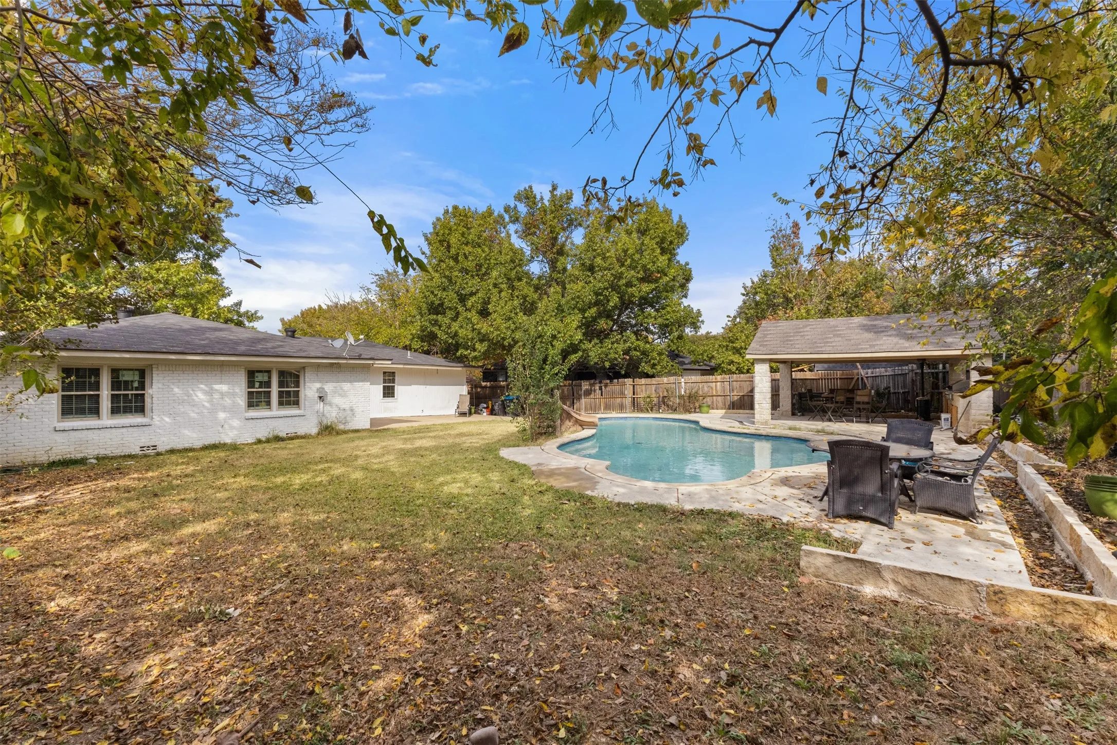 View of pool with a patio and a fenced backyard