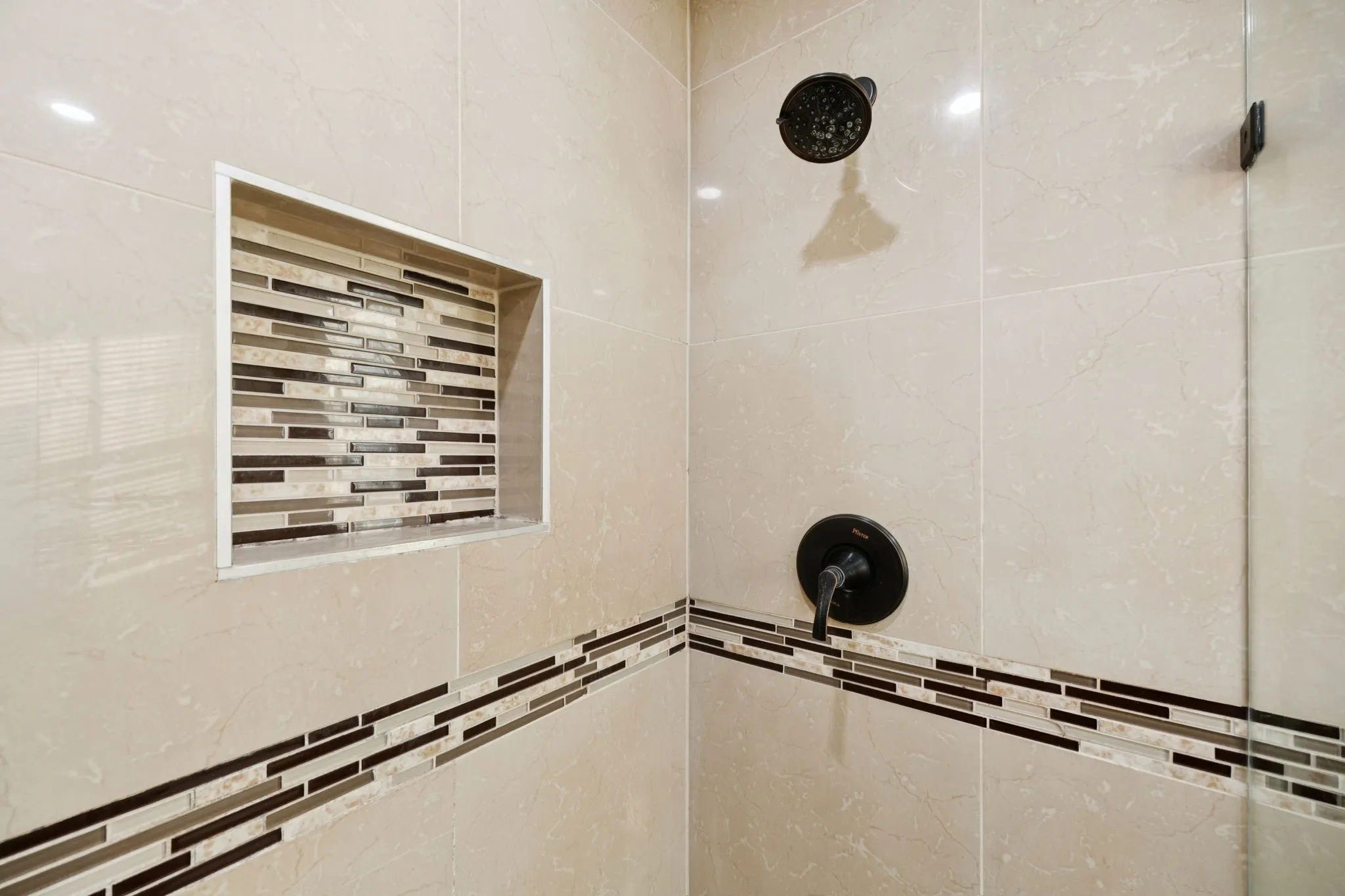 Bathroom view of tiled shower