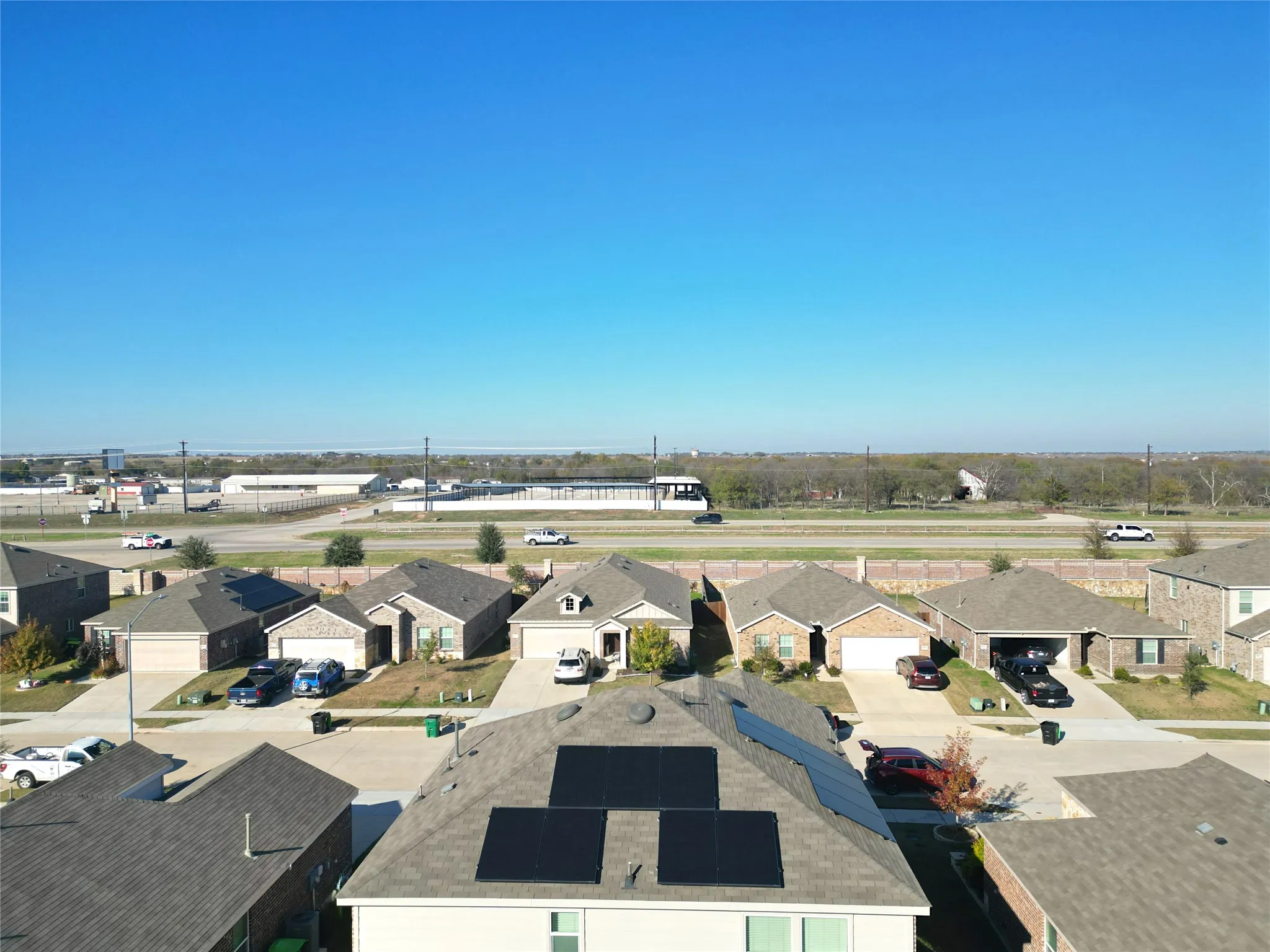 Aerial perspective of suburban area