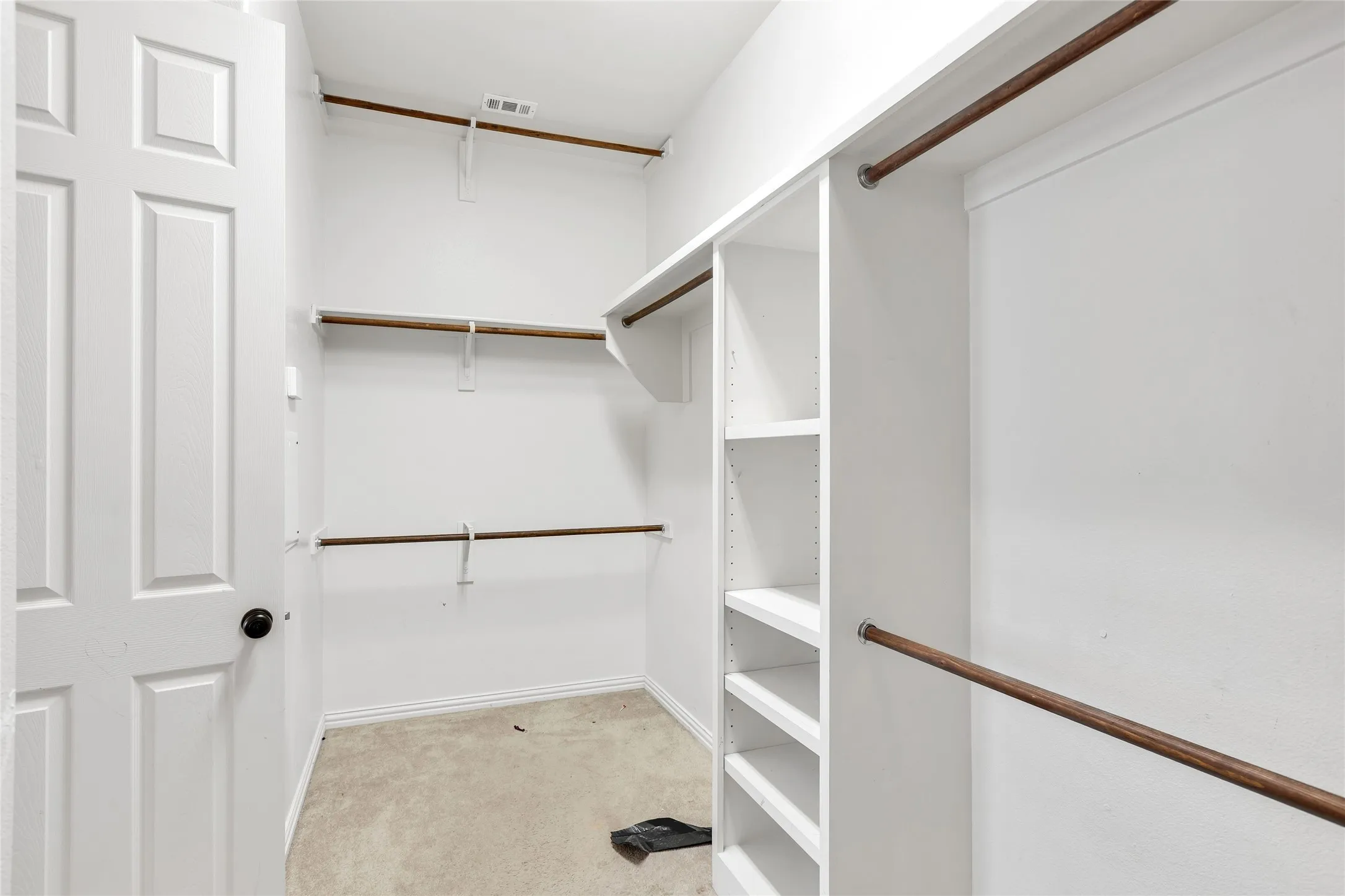 Spacious closet featuring light carpet