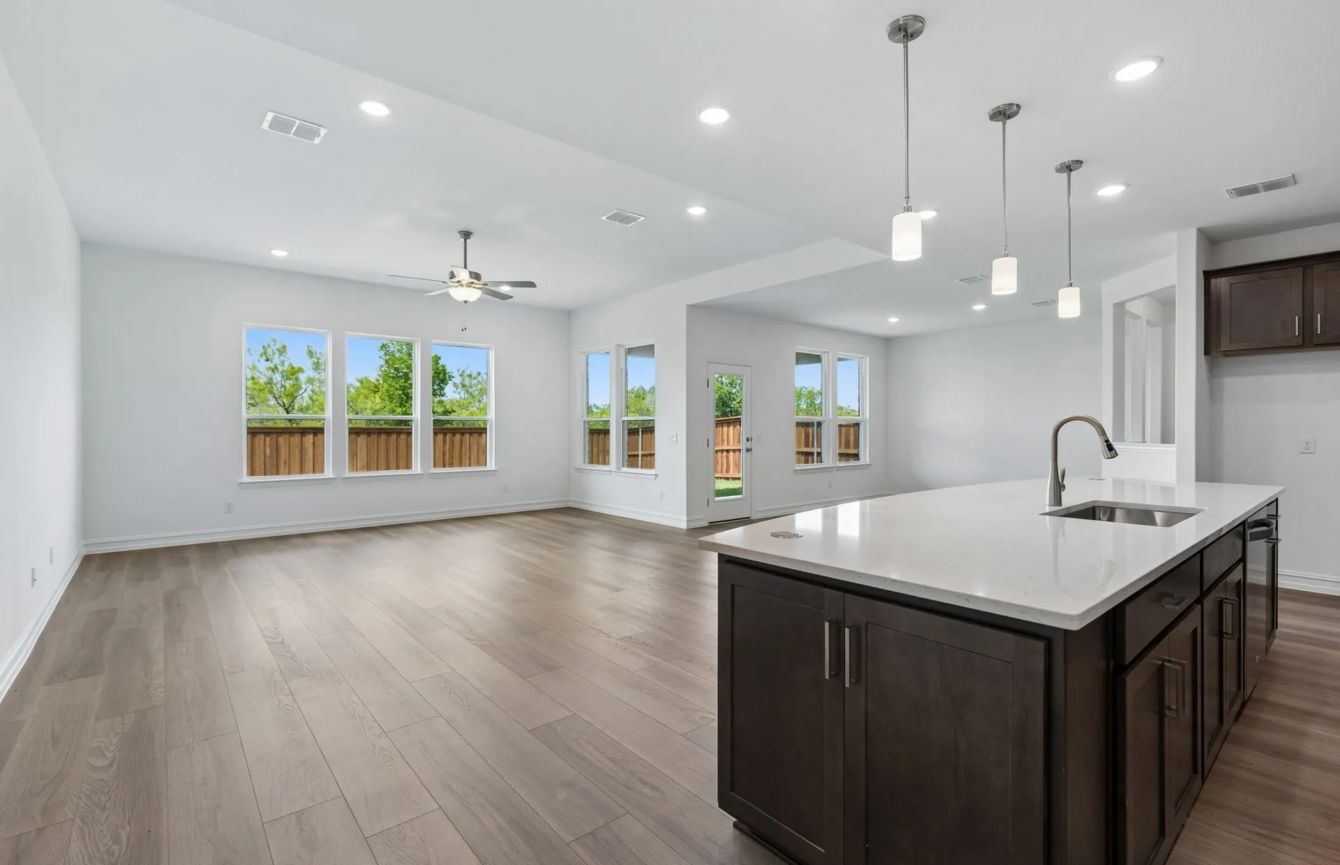 Spacious kitchen overlooking gathering room