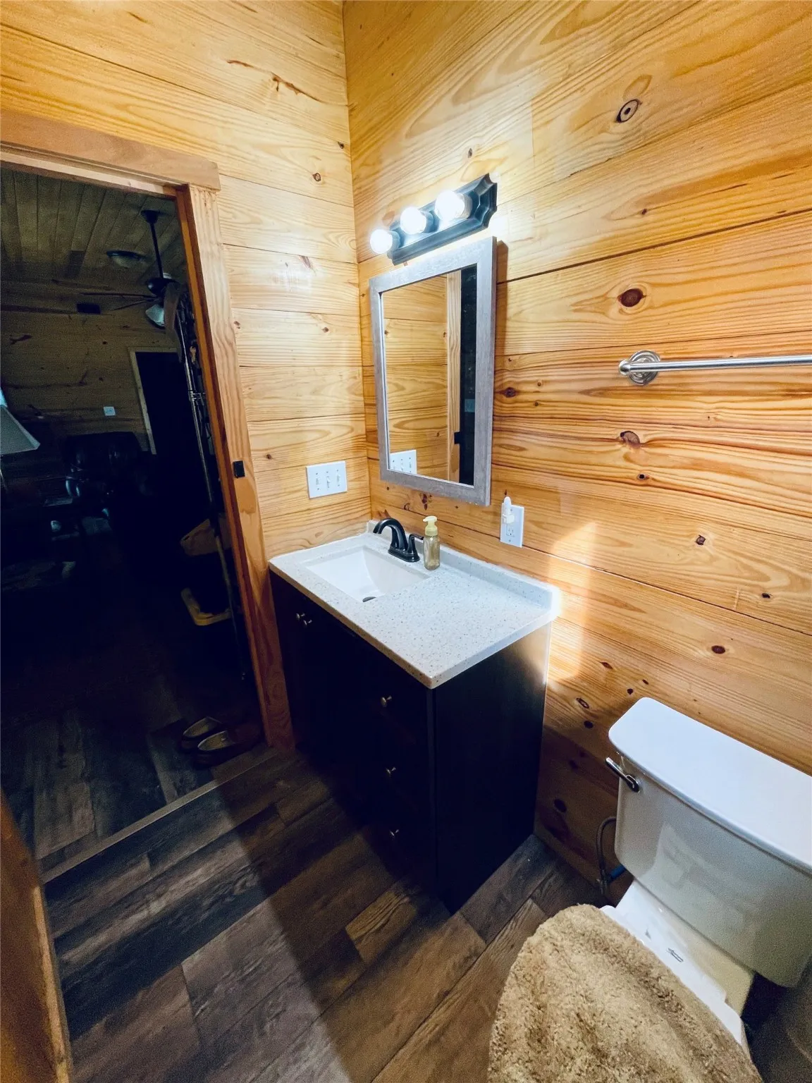 Bathroom with vanity and shower