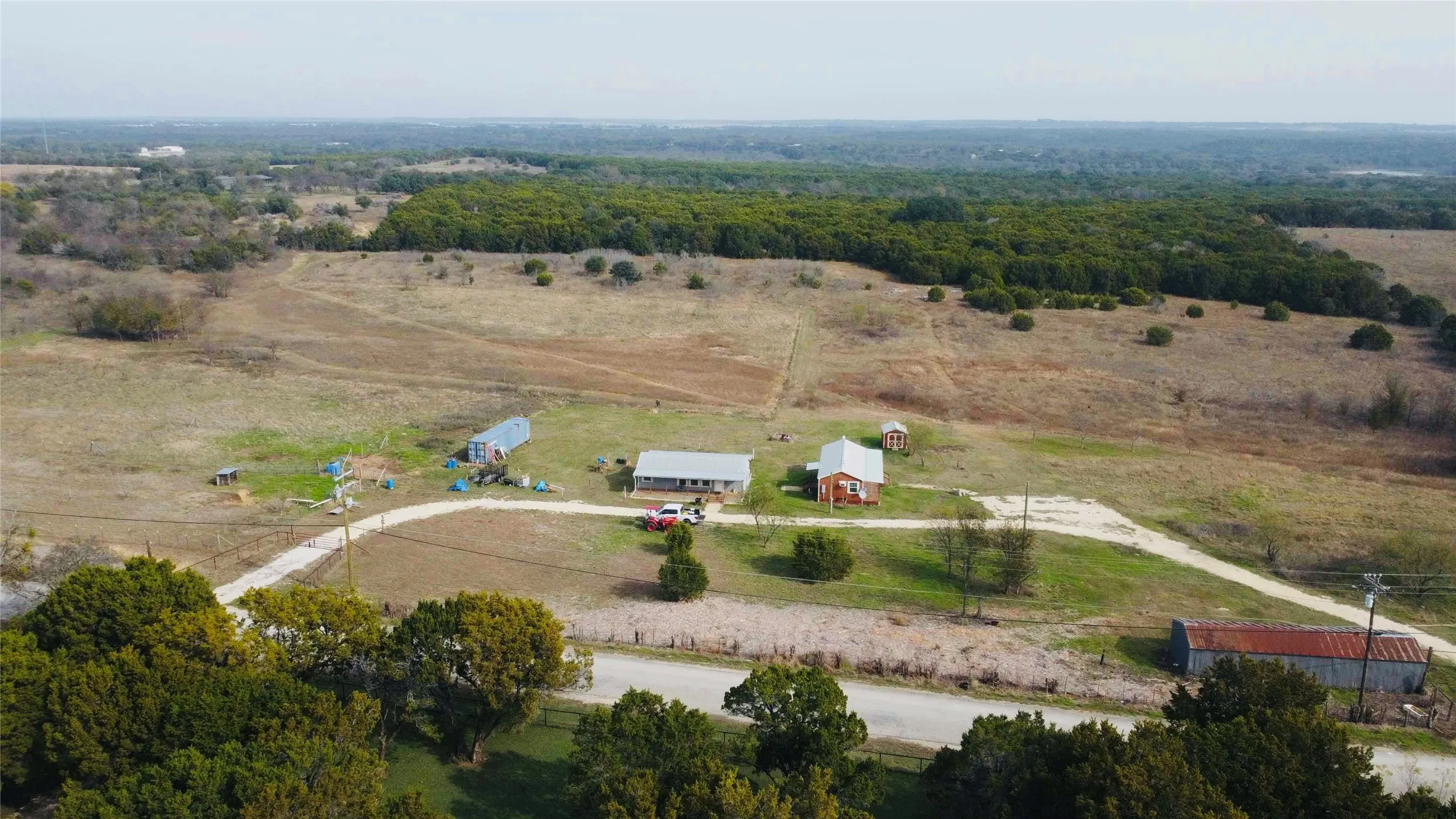 Aerial view with Lake Whitney in the background