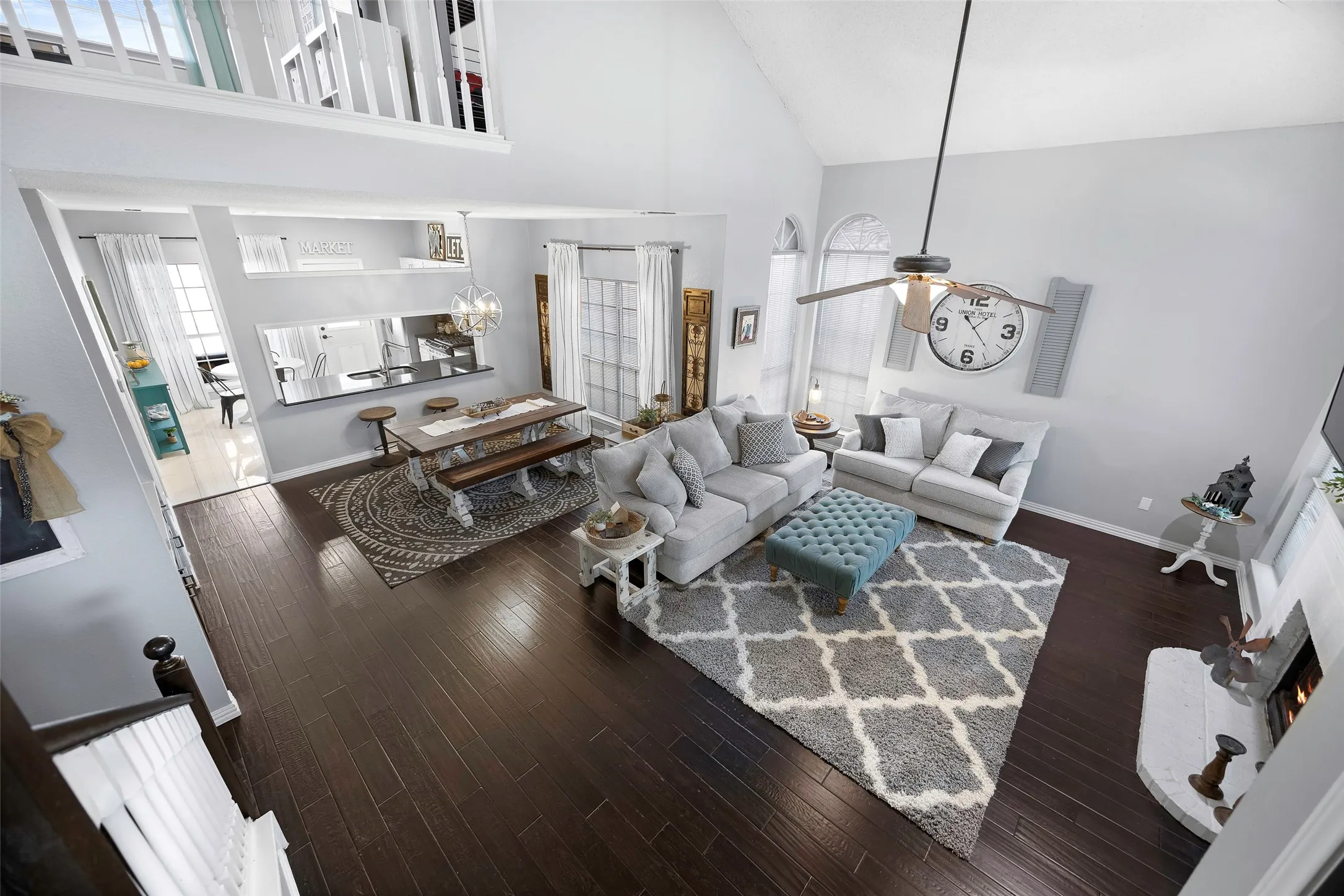 Living room with dining area overlook the kitchen with breakfast nook