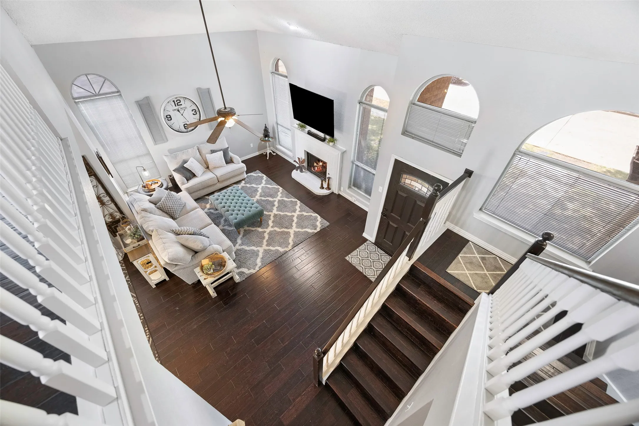 View of this great living space from the top of the stairs
